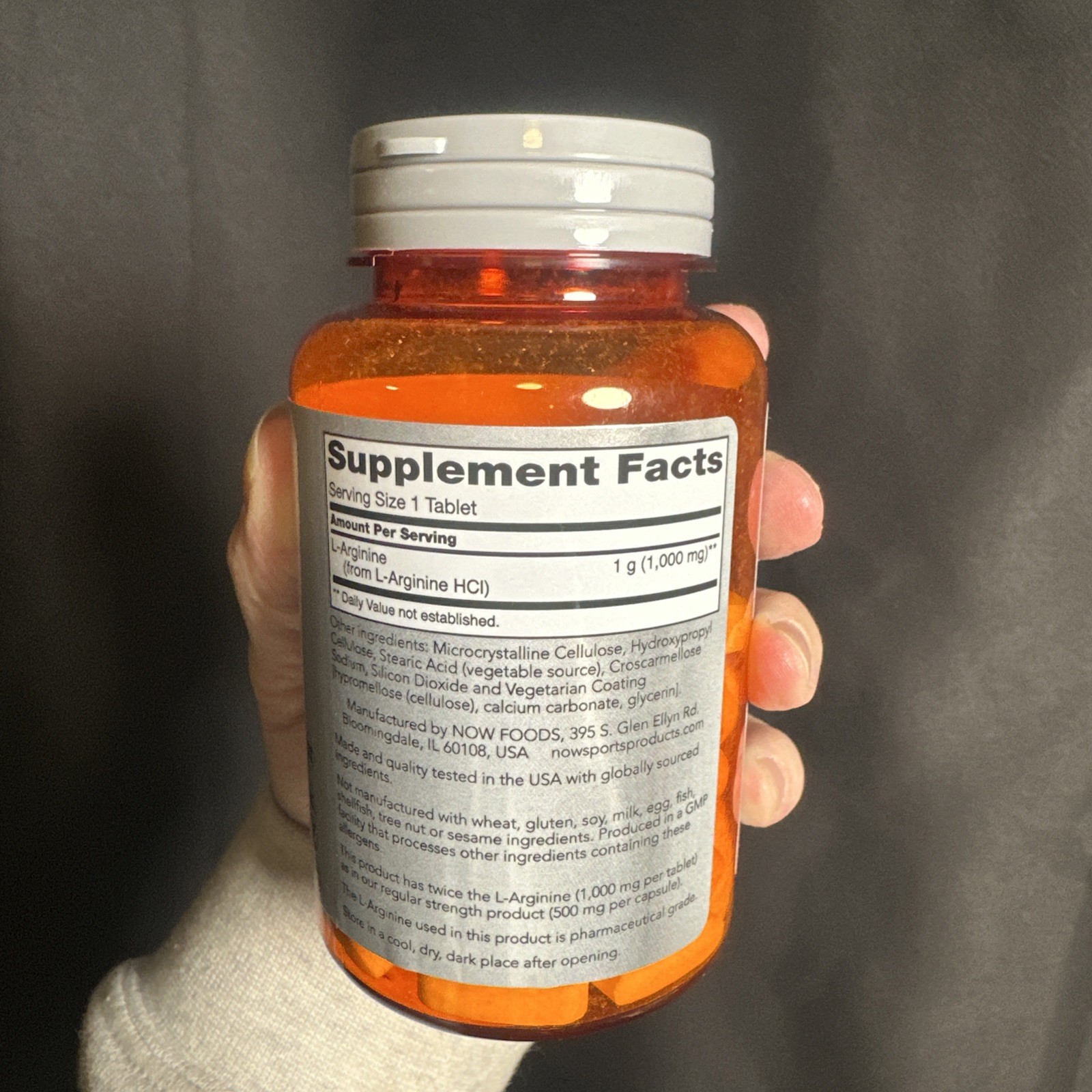 NOW Sports L-Arginine Double Strength Amino Acid Tablets Protein Metabolism 60