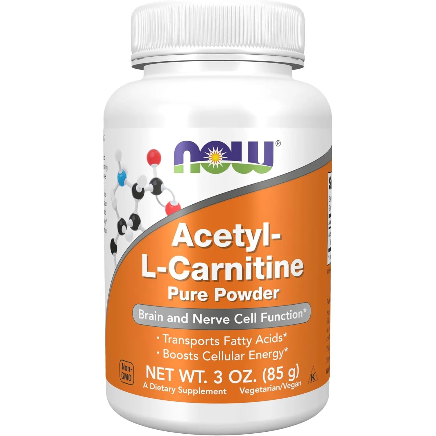 NOW Foods ALC (Acetyl-L-Carnitine) Pure Powder,Brain&Nerve Cell Function,3Oz