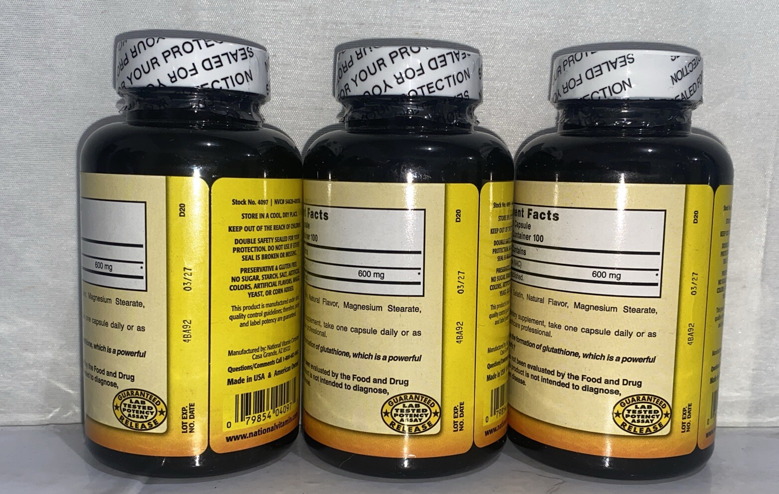 Lot Of 3-Nac Capsules 600 mg / 100 Caps Each