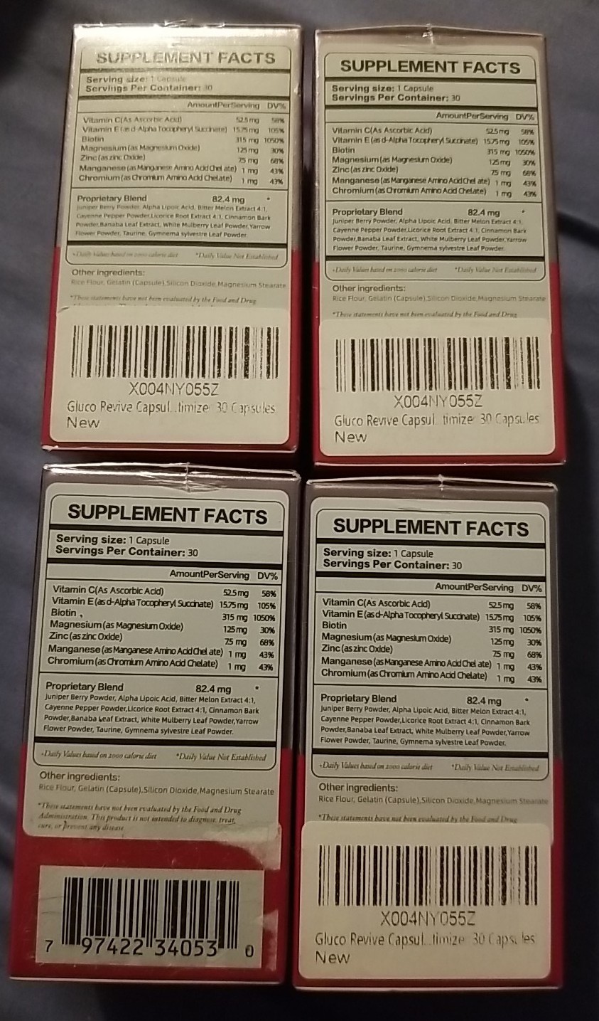 Exp 5/27- 4 Boxes Gluco Revive Blood Support GlucoRevive Gluco Revive 30 Caps Ea