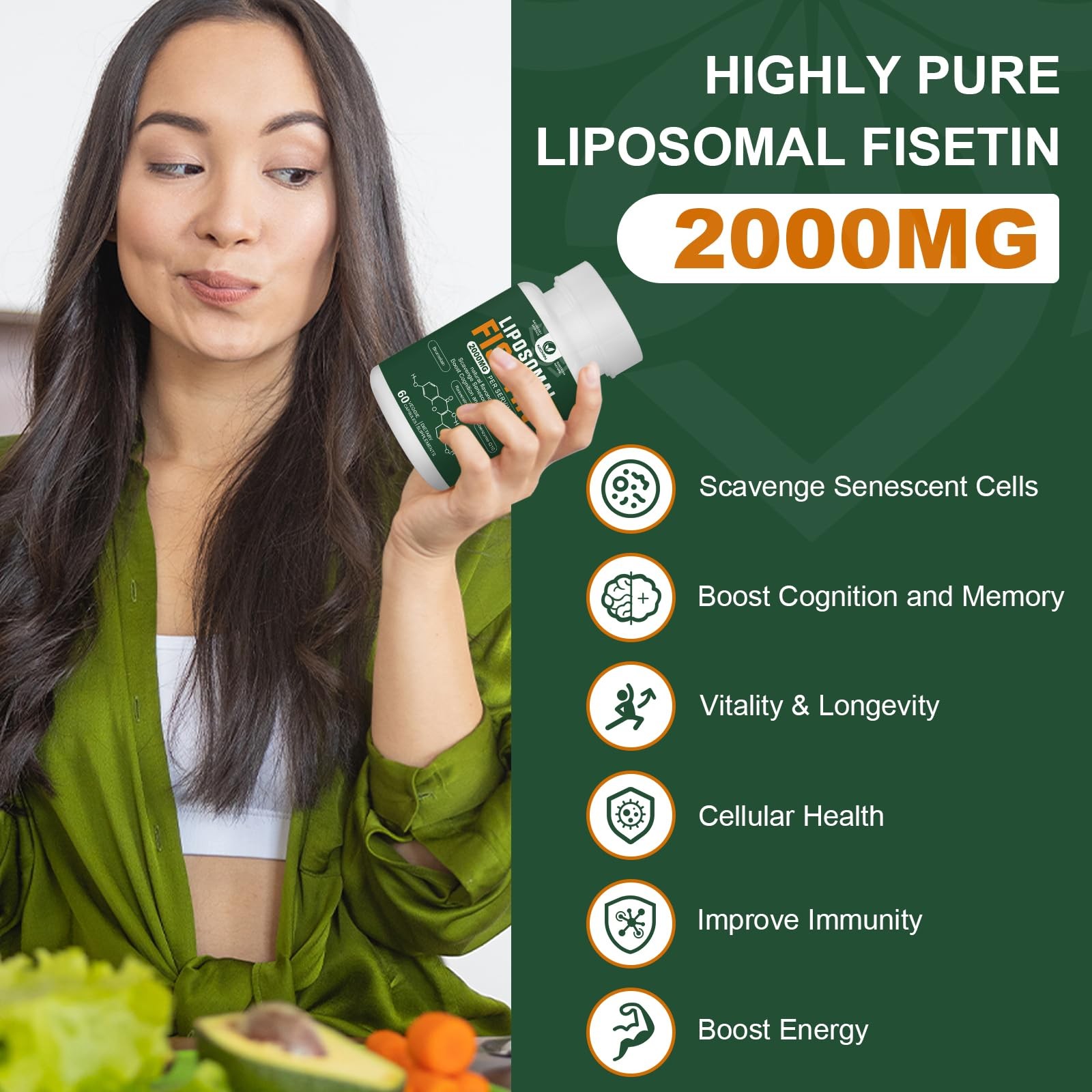 Liposomal Fisetin Supplement, 2000MG, 98% Pure 60 Count (Pack of 1)