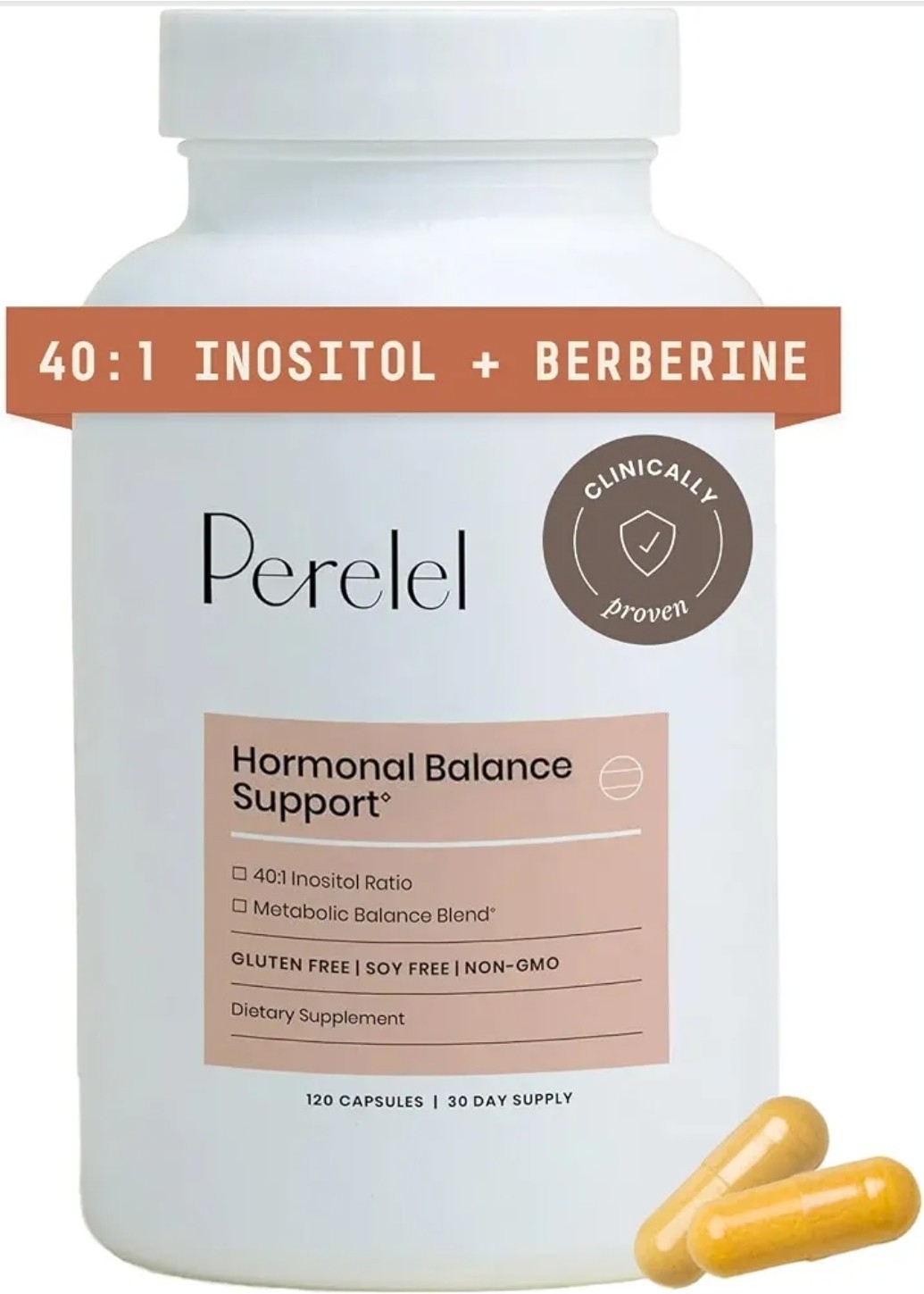 Perelel Hormonal Balance 40:1 Inositol + Berberine 120 Capsules Exp 11/2027