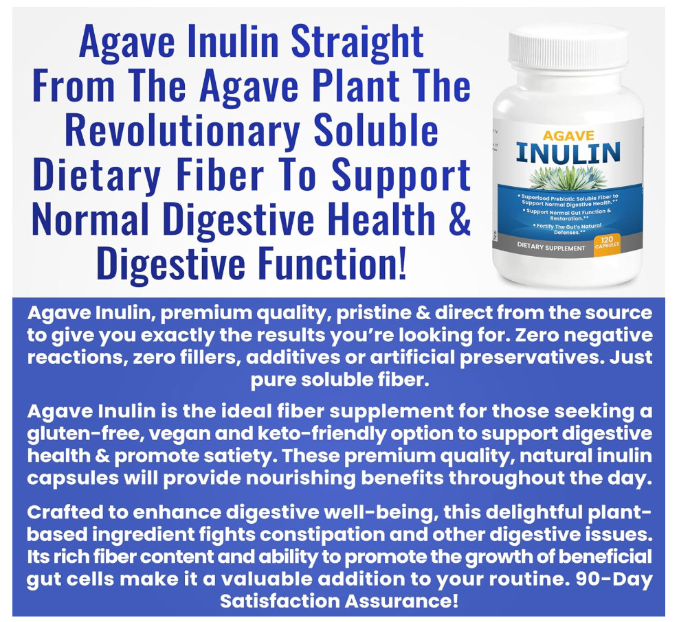 Kidney Restore Agave Inulin Prebiotic Fiber Caps 120 Ct Digestive EXP 07/27