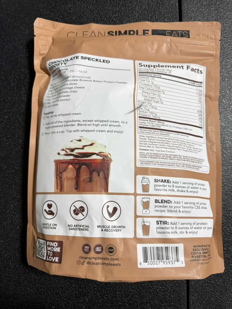 Clean Simple Eats Whey Protein Powder Choc Brownie 30 Servings