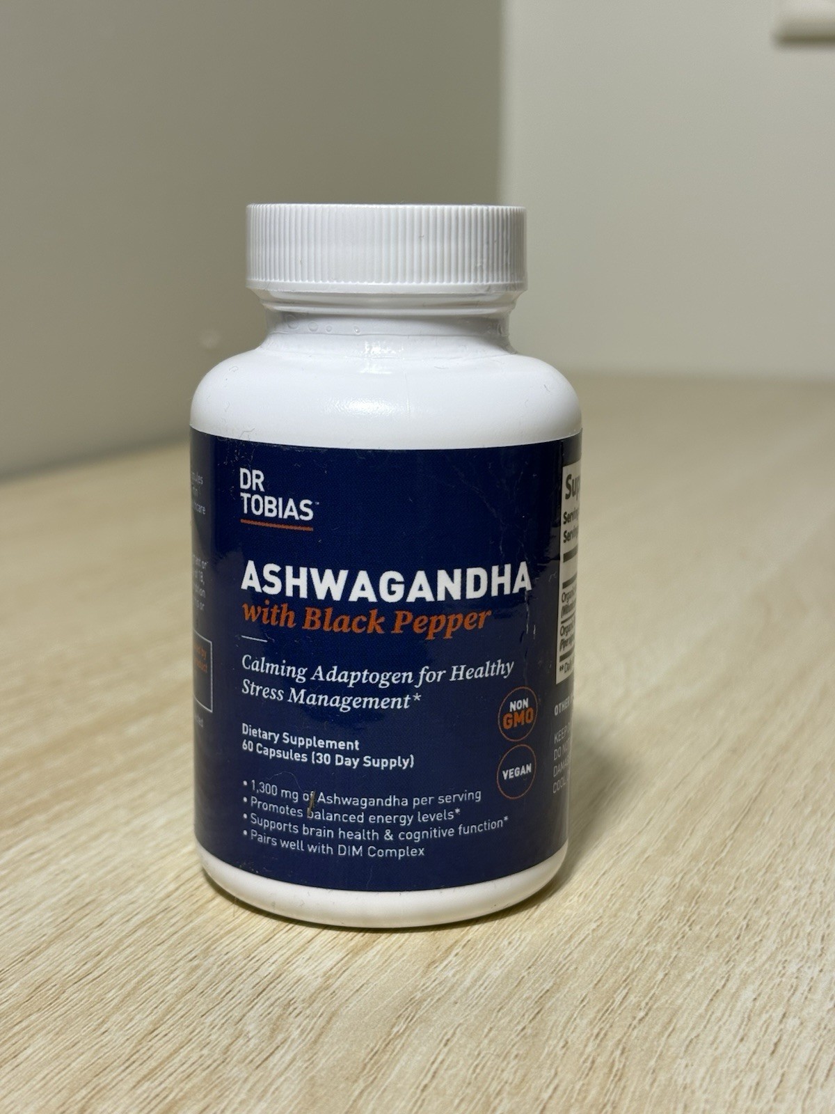 Dr Tobias Ashwagandha with Black Pepper 1300mg 60 Capsules Stress Energy New