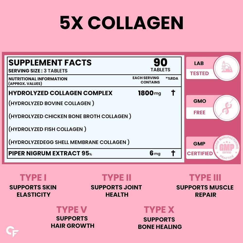 Multi Collagen Supplement 1800mg 90 Tablets Type I, II, III, V, X, FREE SHIPPING