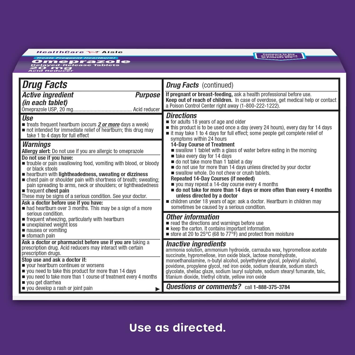 HealthCare Aisle Omeprazole 20mg Delayed-Release Tablets 42 Count Acid Reducer