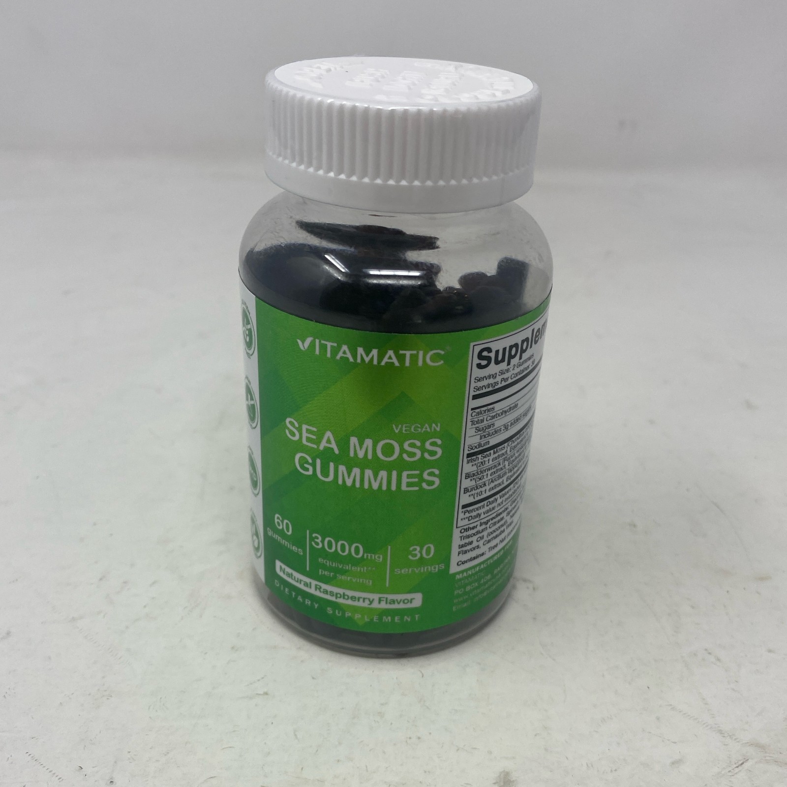 Vitamatic Sea Moss Gummies 3000mg 60ct Natural Raspberry Vegan