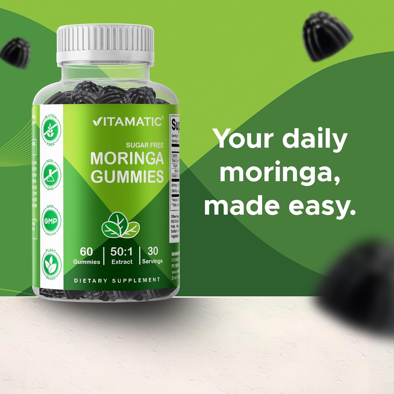 Vitamatic Moringa Gummie–Sugar-Free Botanical Extract–Green Superfood Supplement