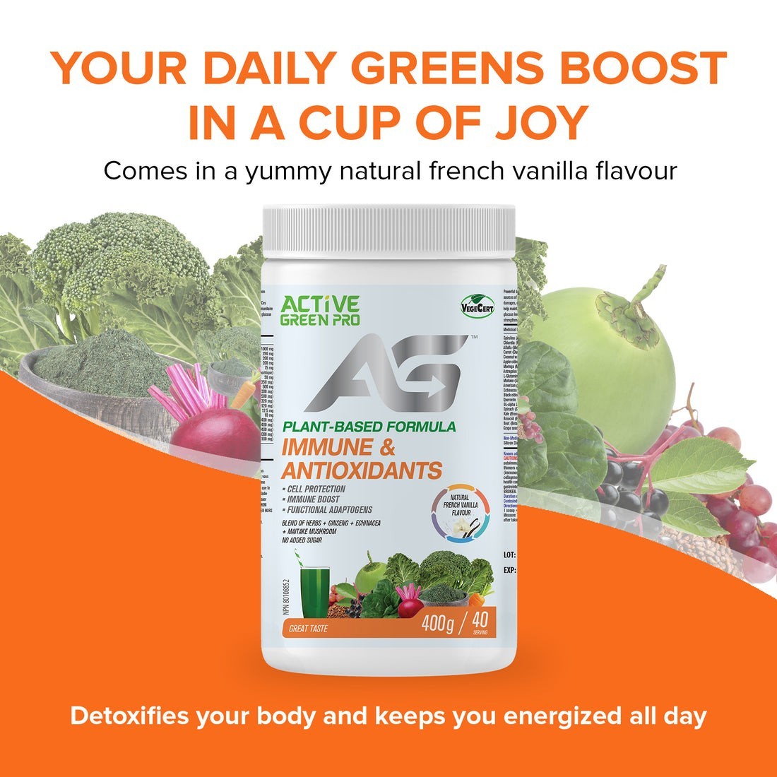 Active Green Pro Immune & Antioxidants Superfood Powder – French Vanilla Greens