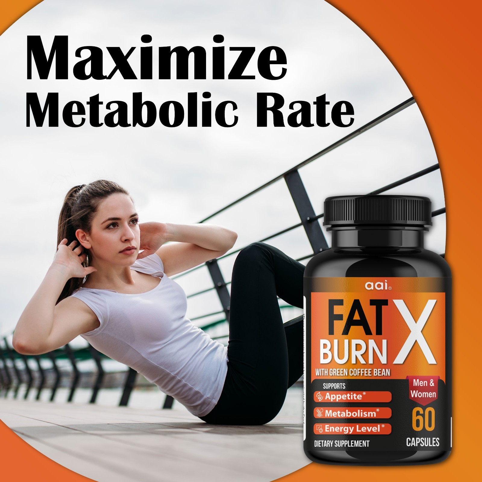 Fat Burn X Green Coffee Bean Capsules Metabolism Energy Support 60 Count