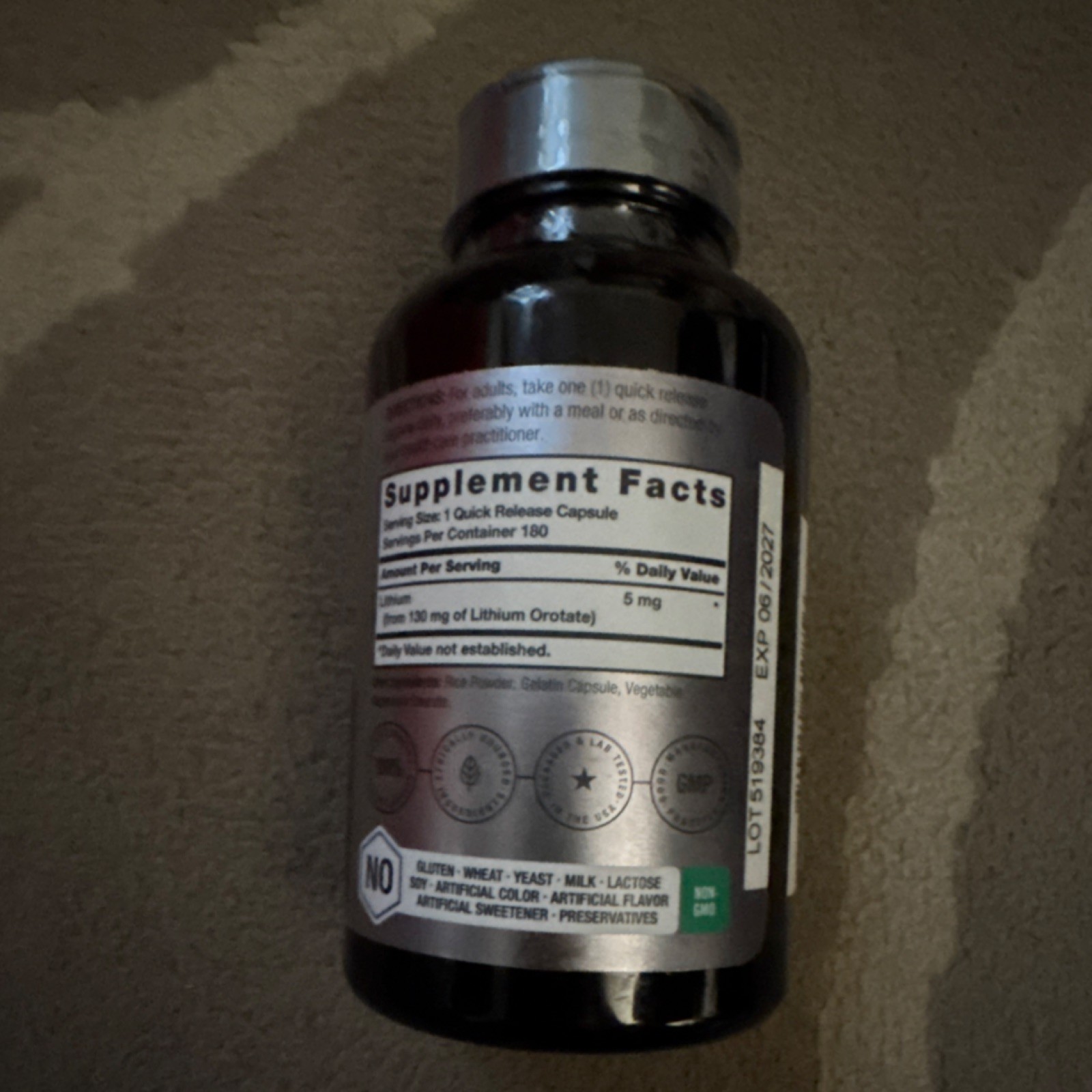 Horbäach Bioavailable Lithium Orotate 130mg Non-GMO Gluten Free 180 Capsules