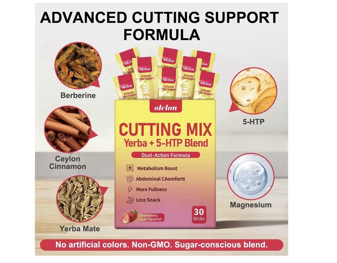 olelon Yerba Mate + 5-HTP Powder Drink Mix Strawberry Acai 30 Sticks