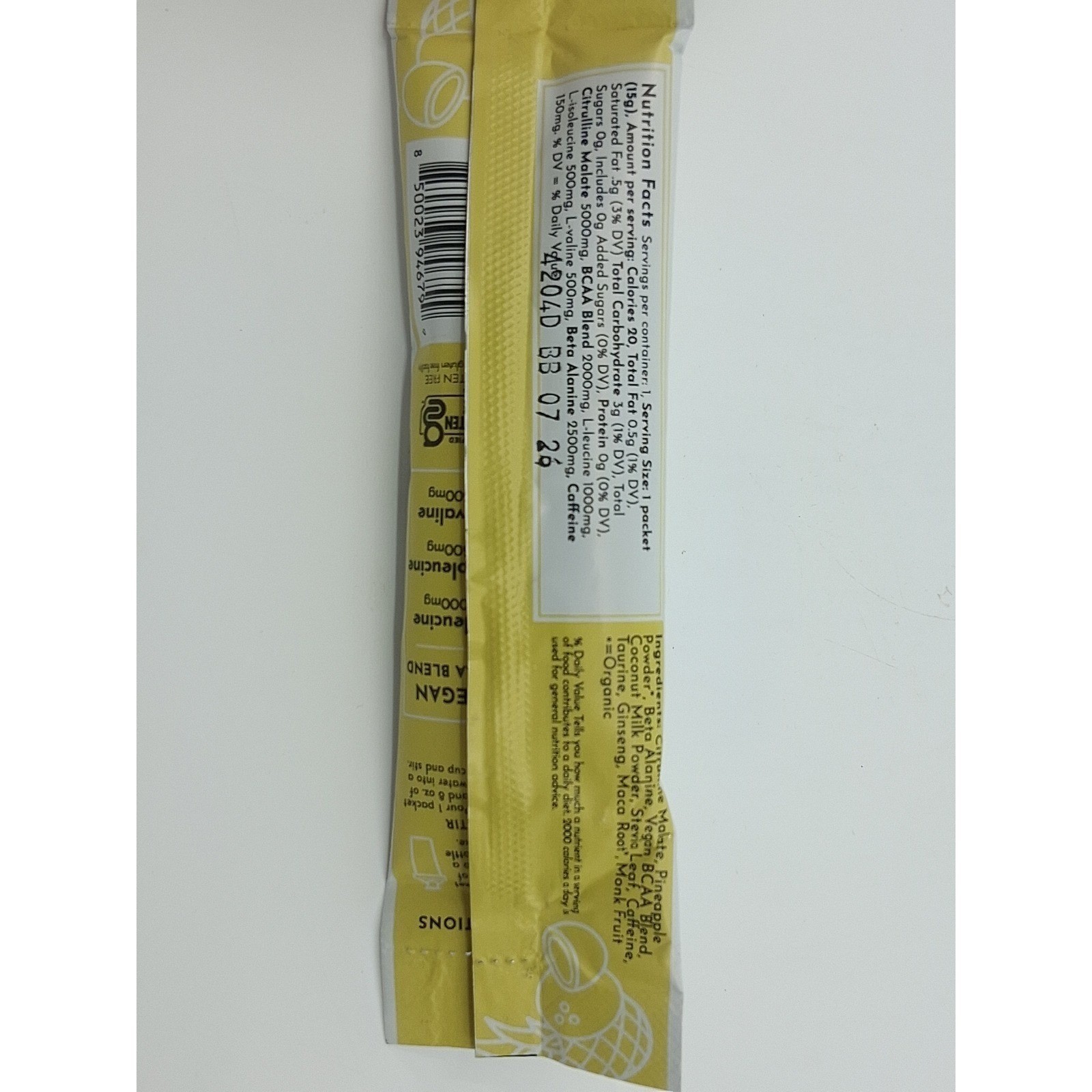 Just Ingredients Pre-Workout Tropical Paradise Dietary Supplement 20packs Sealed