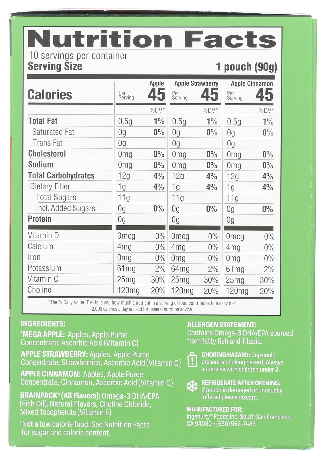 Brainiac Variety 10 Brain Squeezers Applesauce Pouches Fuel Snack 3.2 Oz 4 Pack