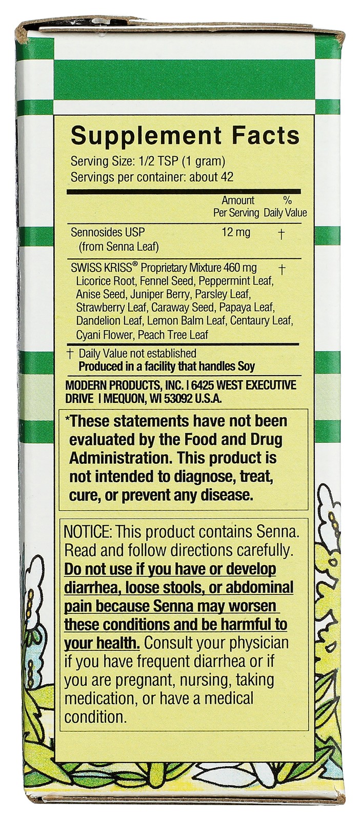 Swiss Kriss Herbal Laxative Flake Form 1.5 Oz 3 Pack