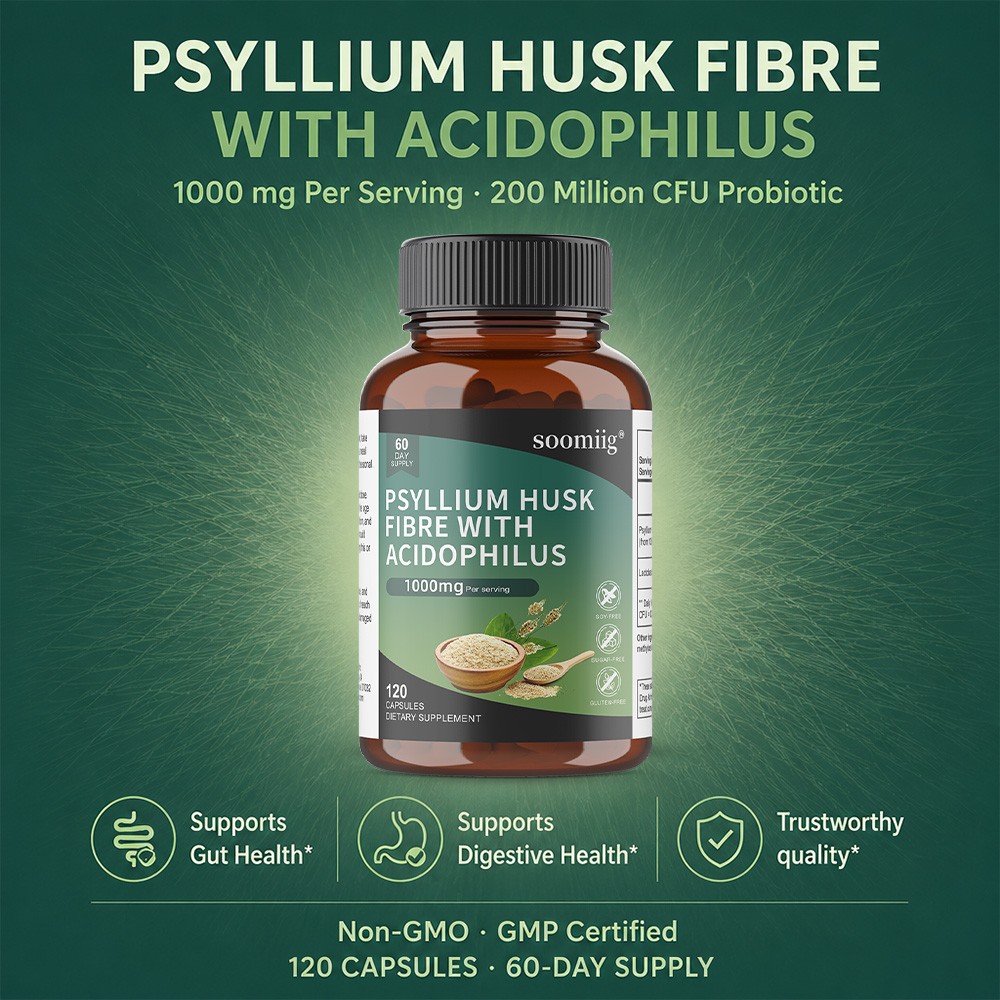 Psyllium Husk Capsules 1000 Mg Fiber Supplement With Acidophilus Probiotic