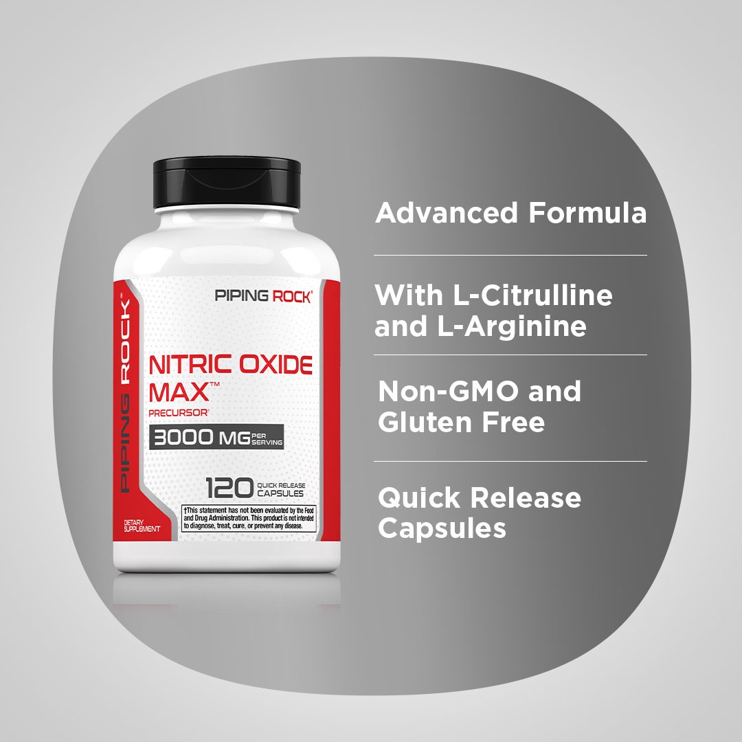 Nitric Oxide Supplement 3000mg | 120 Quick Release Capsules | by Piping Rock