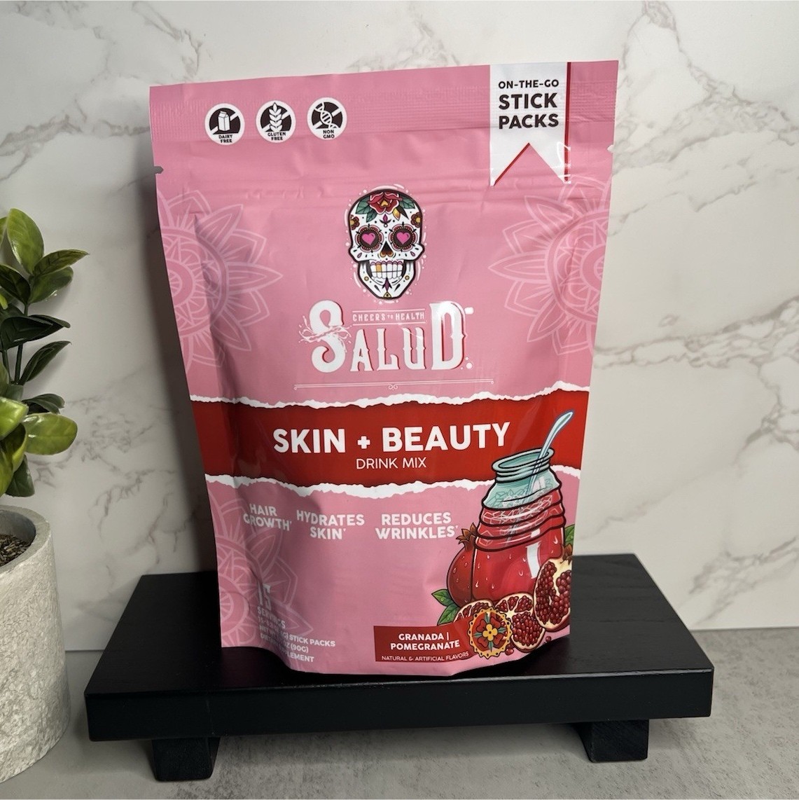 SALUD Skin + Beauty Drink Mix Granada Pomegranate Stick Packs Exp 03/2028