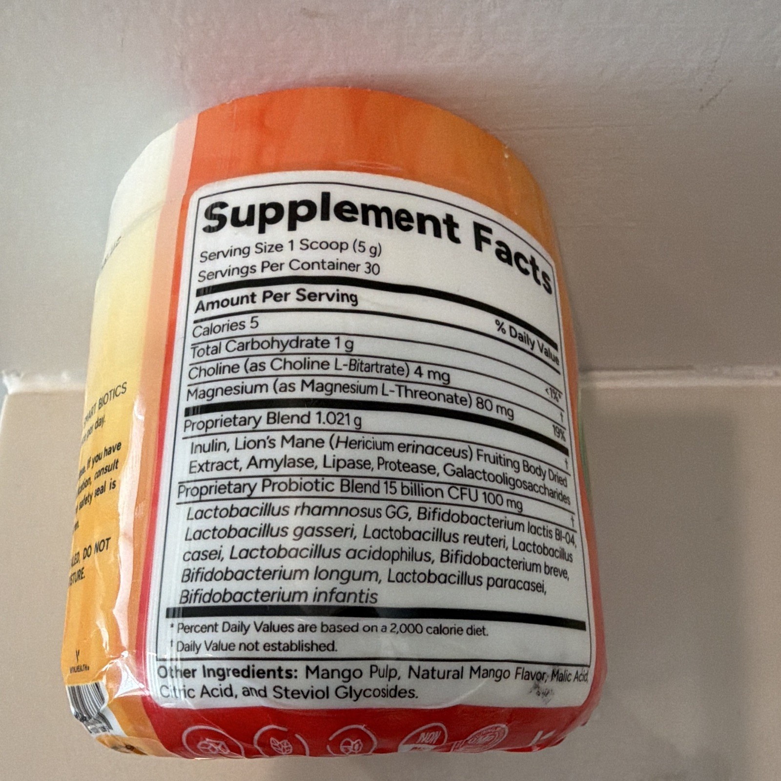SmartyPants Smart Biotics Probiotic Powder Mango Vegan 30 Servings Exp 12/2027