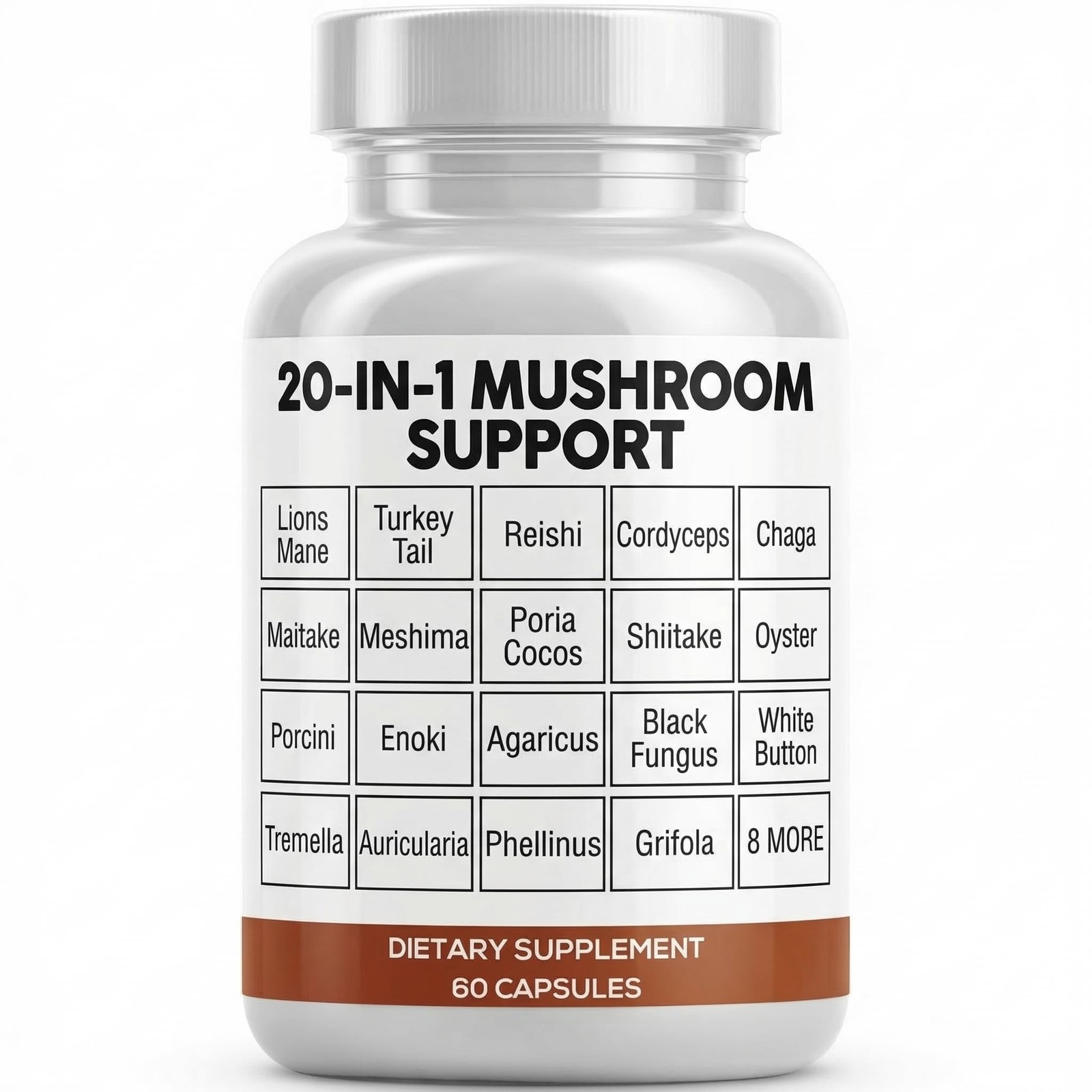 Clean Nutraceuticals Lions Mane 20in1 Mushroom 60 Count (Pack of 1), Natural