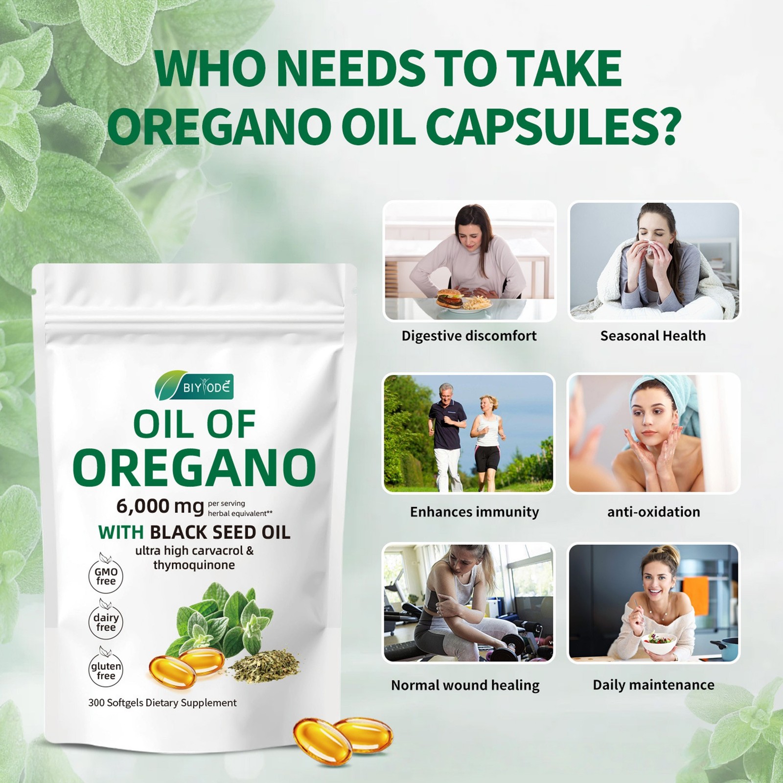 Oil of Oregano Softgels w/Black Seed –6000mg High Potency –900 Count (Pack of 3)
