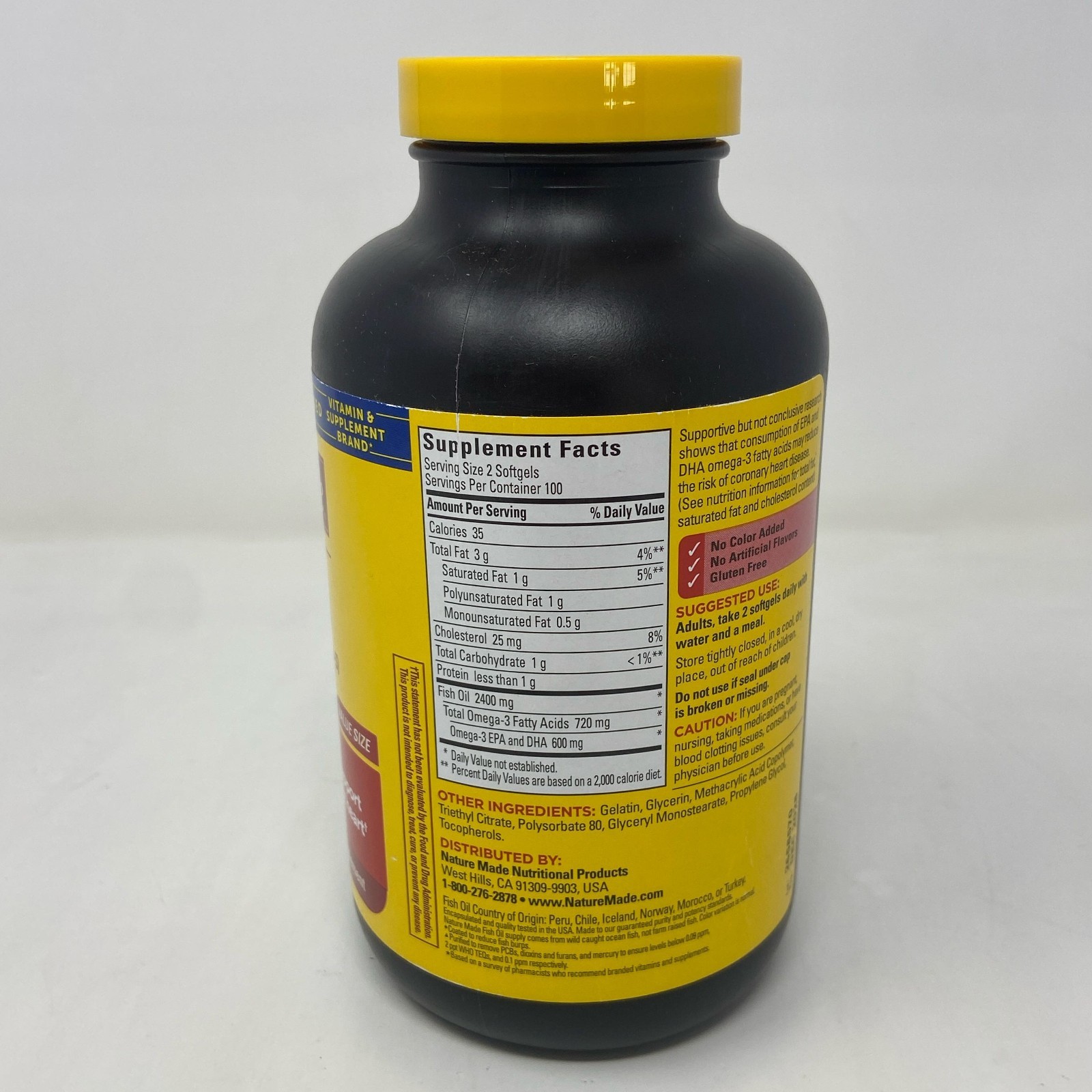 Nature Made Burp-Less Fish Oil 1200mg 200 Softgels Yellow/Black Bottle
