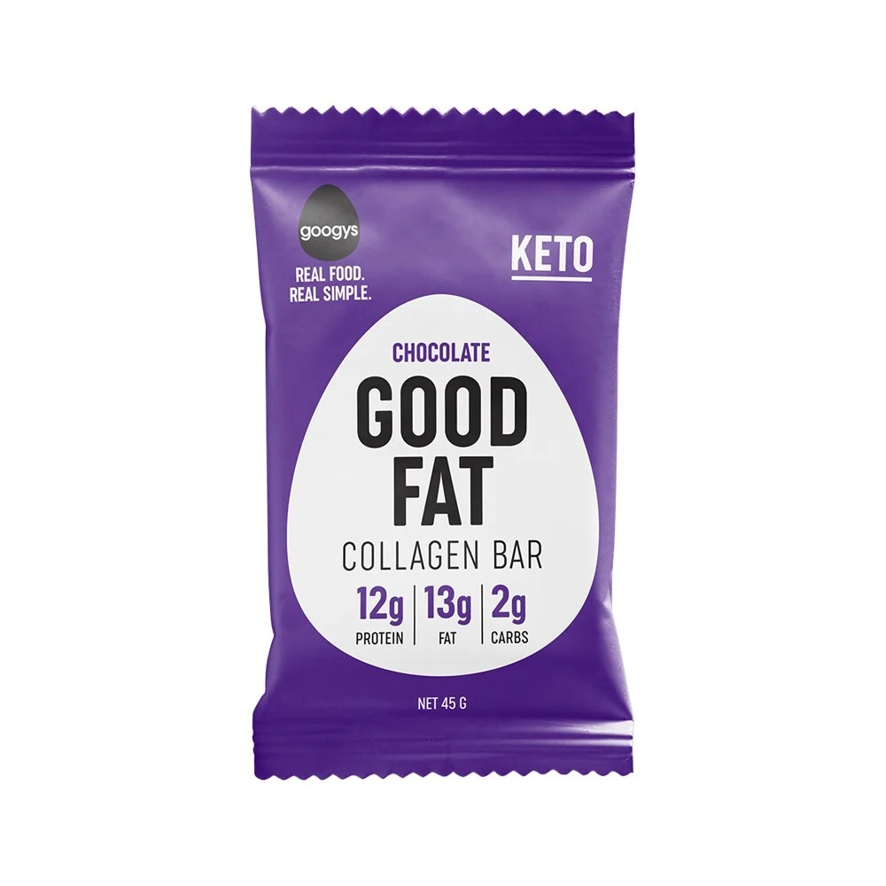 New Googys Good Fat Collagen Bar Chocolate 45g x 12 Bars