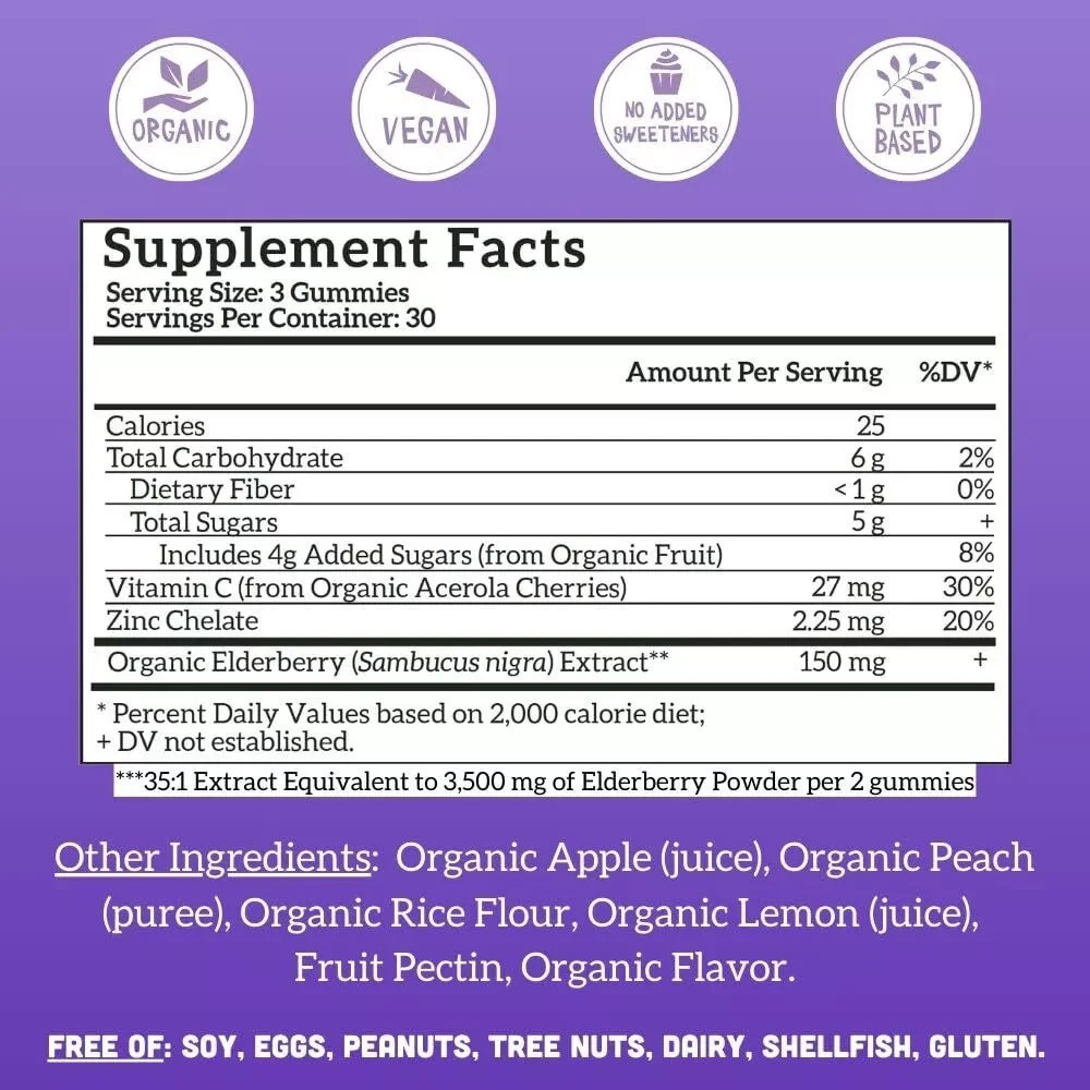 Llama Naturals Adult Elderberry Real Fruit Gummies 90 ct EXP 02/2026