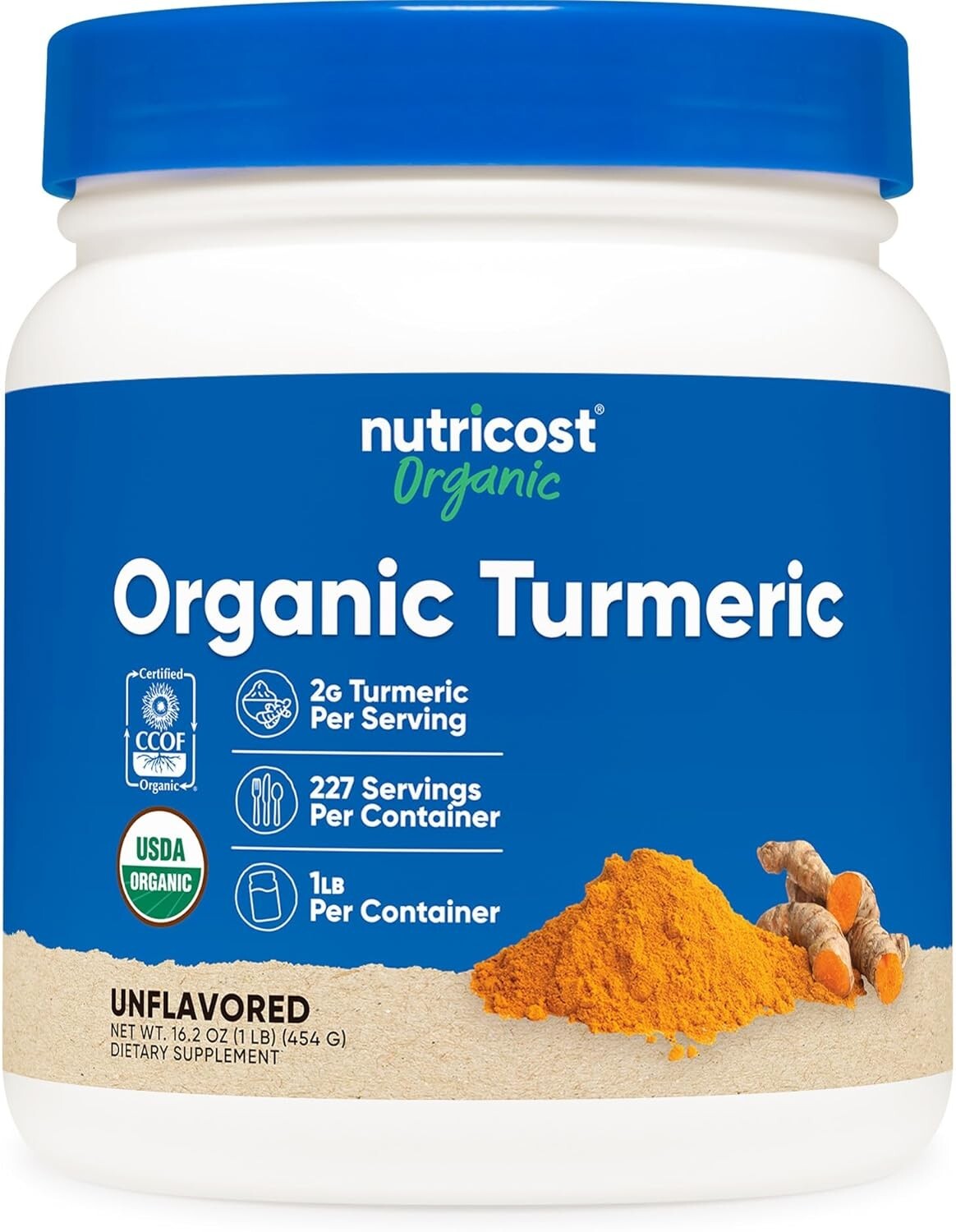 Nutricost Organic Turmeric Powder 1 LB (16oz) – Food Grade, Gluten Free, Non-GMO