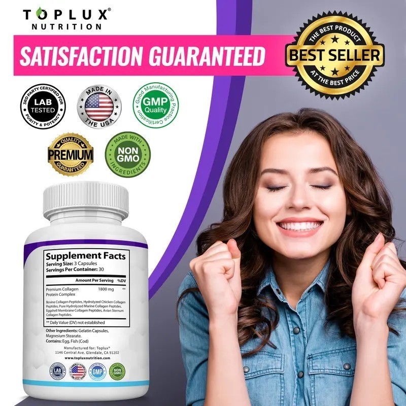 Collagen Peptide 5-Compound Complex 1800mg Dietary Supplement to Support Beauty