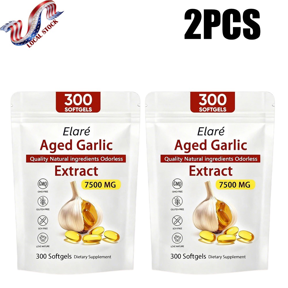 Elare Aged Garlic Extract, 300 Softgels, 7500mg Odorless | Heart & Immune pack 2