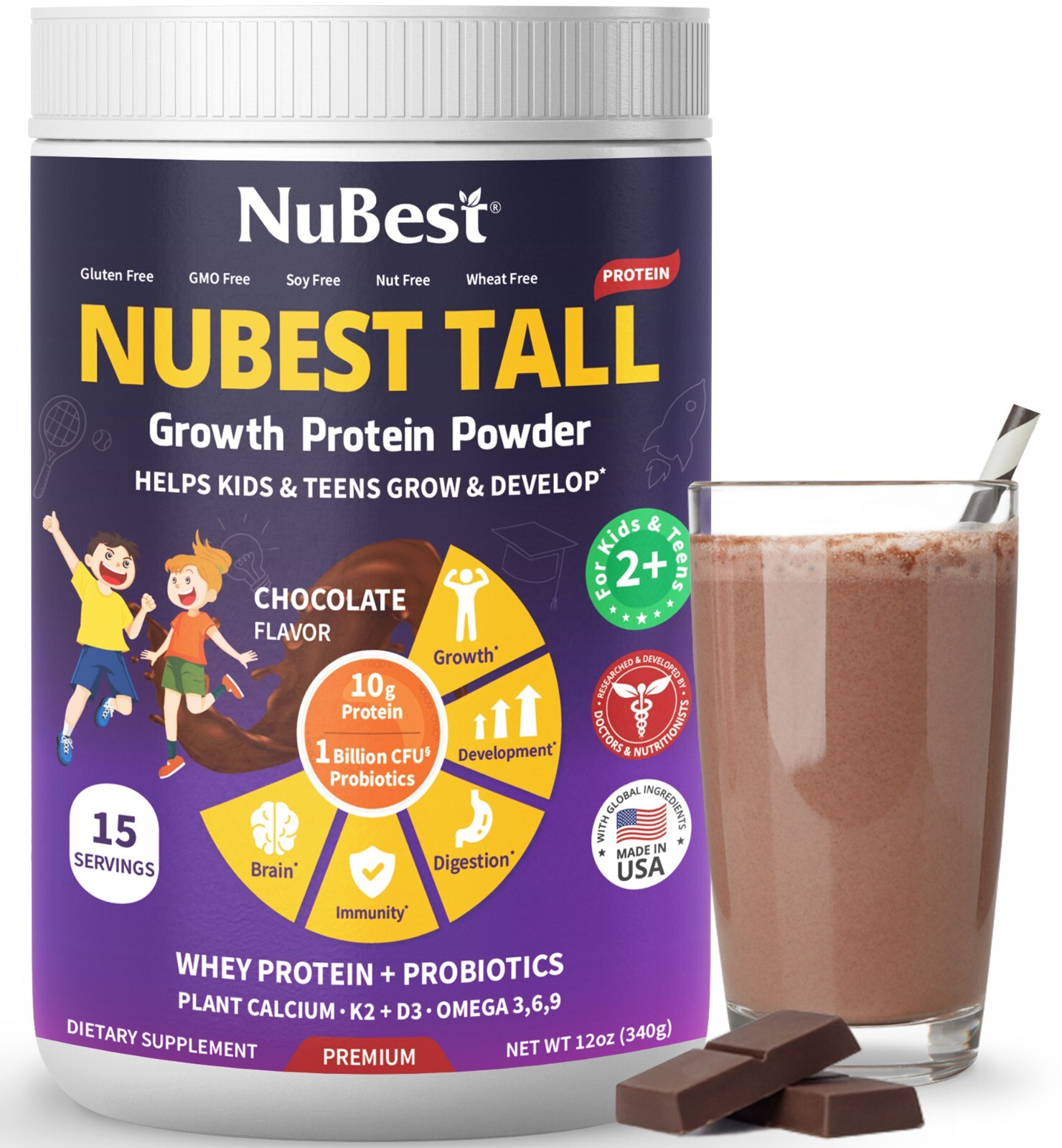 NuBest Tall Growth Protein Powder – Helps Kids & Teens Grow, Develop (Chocolate)