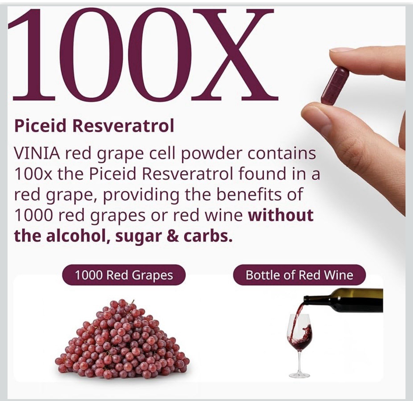 VINIA Blood Flow Capsules Red Grape Powder and Nitric Oxide Supplement 60 Caps