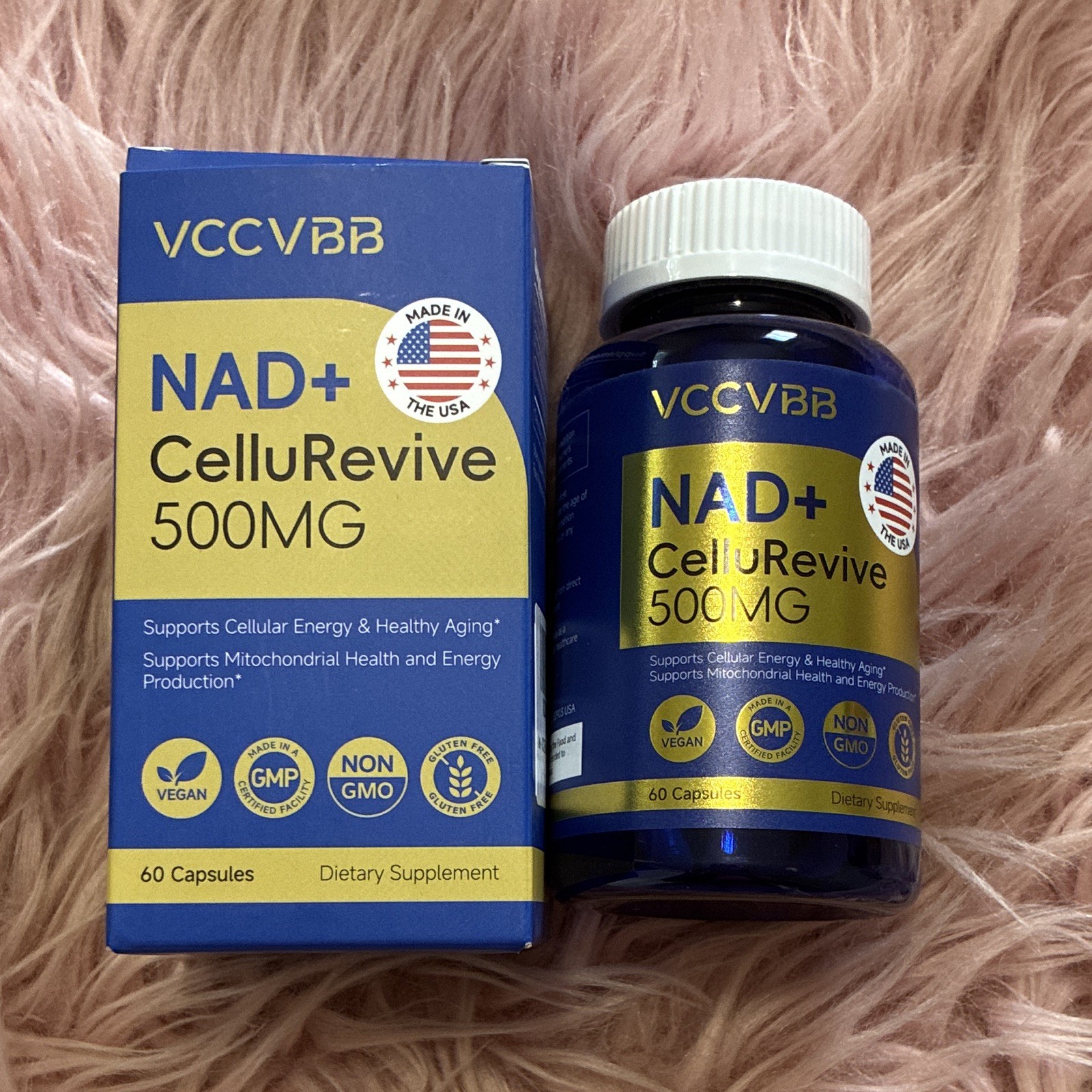 VCCVBB NAD+ CelluRevive 500mg 60 Capsules Vegan Non-GMO Gluten-Free Energy