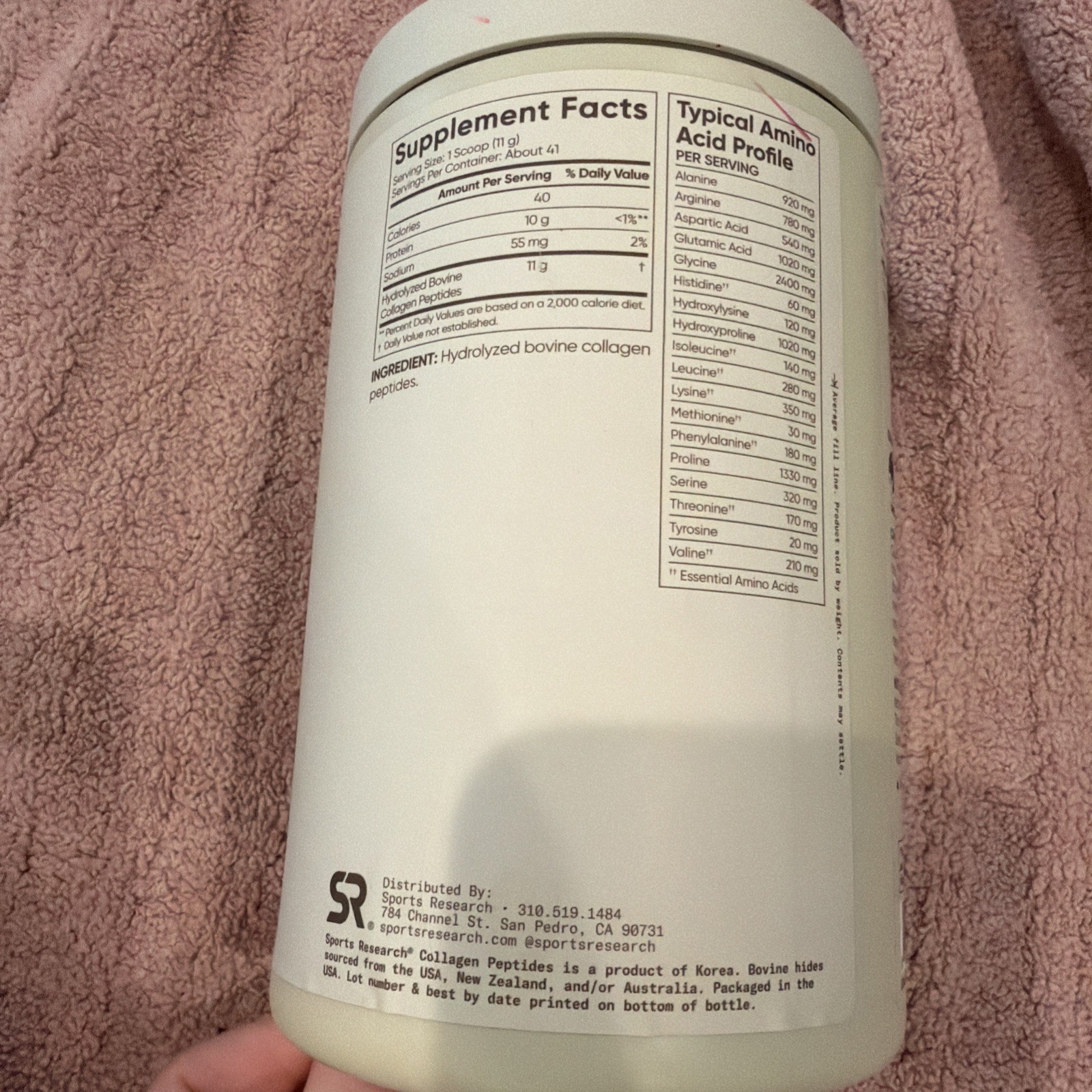 Sports Research Collagen Peptides Powder Hydrolyzed Unflavored Gluten Free 16 Oz