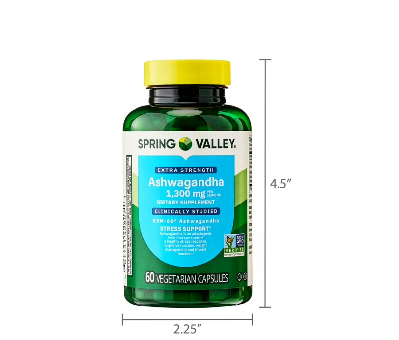 2 PACK Spring Valley Extra Strength Ashwagandha Vegetarian Capsules, 1300 mg