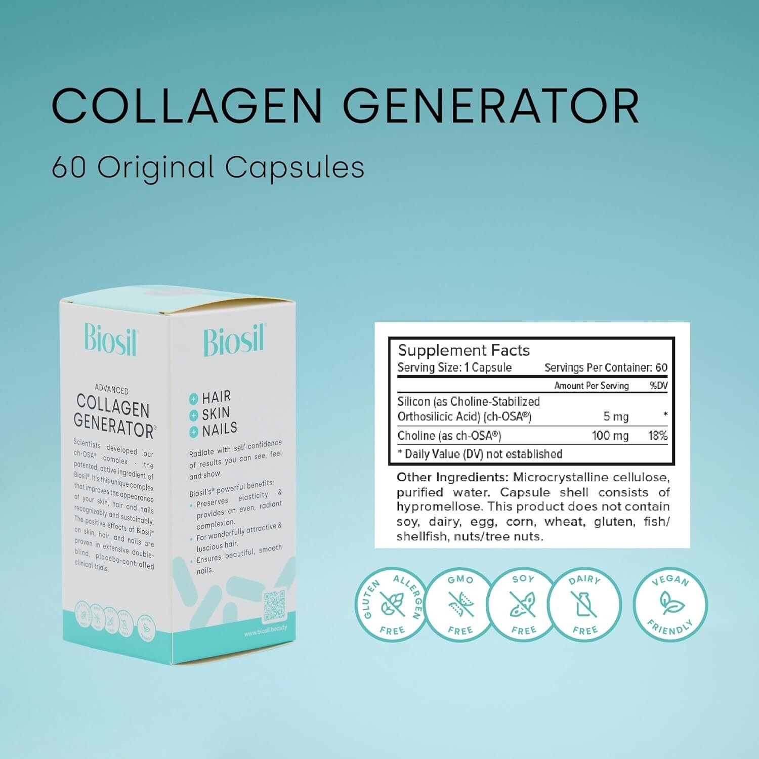 Natural Factors BioSil ch-OSA Advanced Collagen Generator 5 mg.,60 Veg Caps