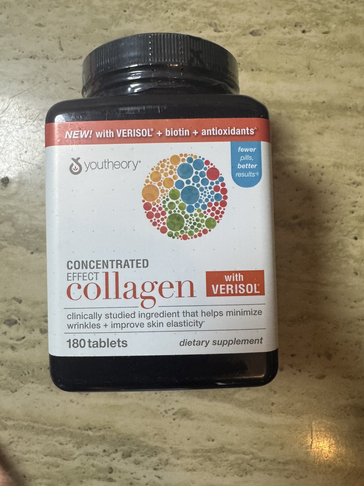 Youtheory Collagen Peptides Biotin Vitamin C Hair Skin Nail Health 180 Tablets