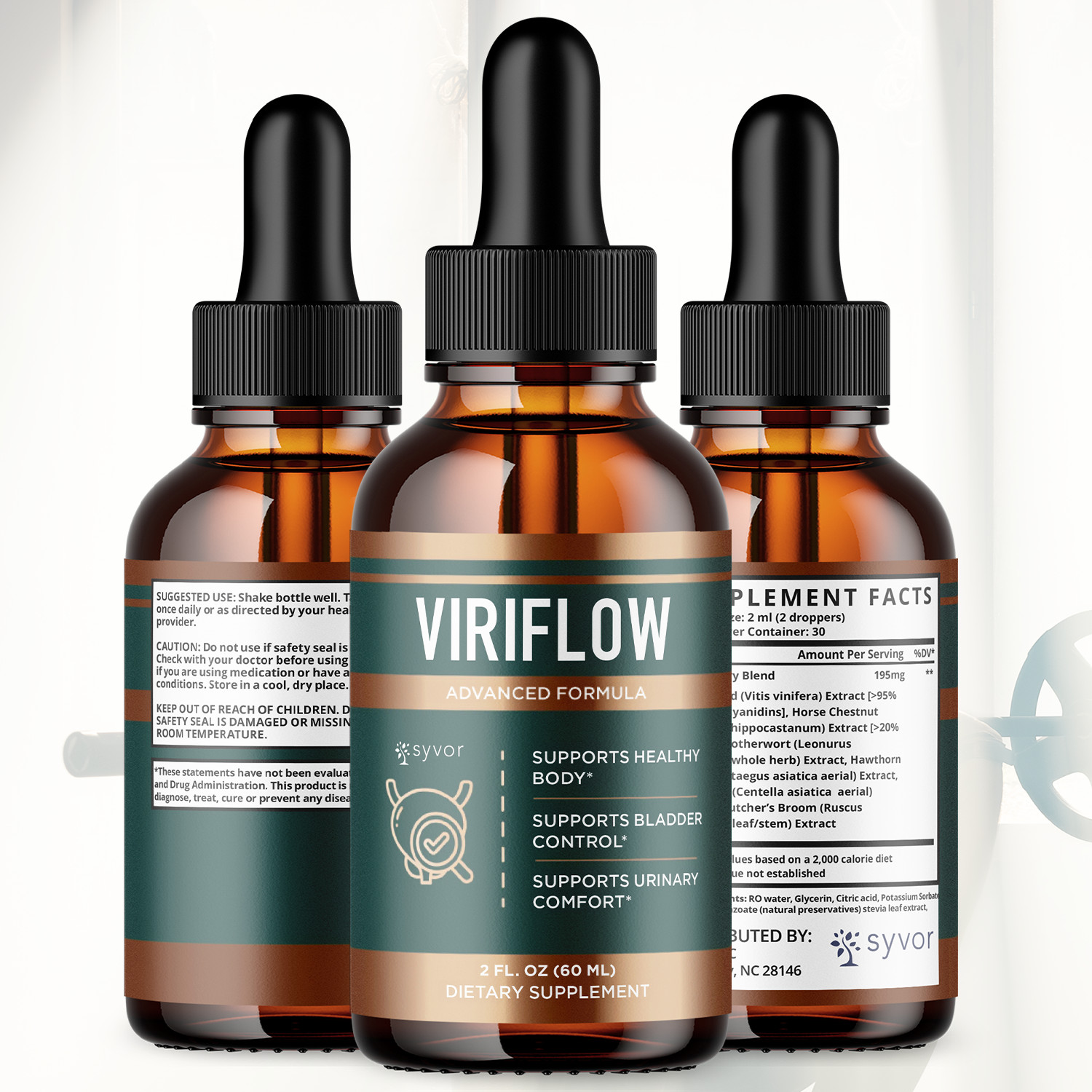 (3 Pack) Viriflow Male Support Drops Advanced Viri Flow Supplement, 90 Servings