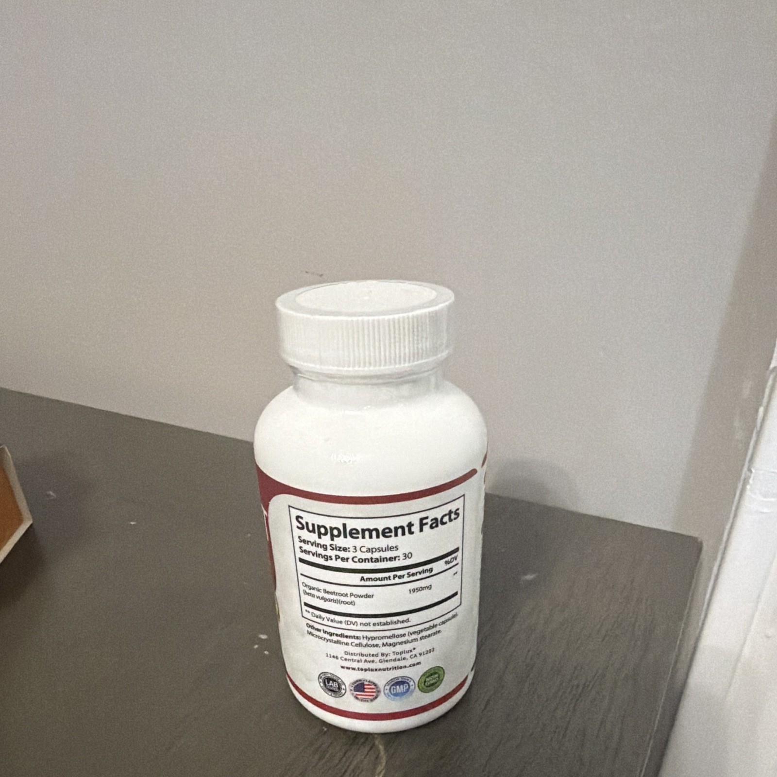 Toplux Nutrition Beet Root 1950mg Lab Tested GMP Vegan 90 Capsules Exp 11/2025