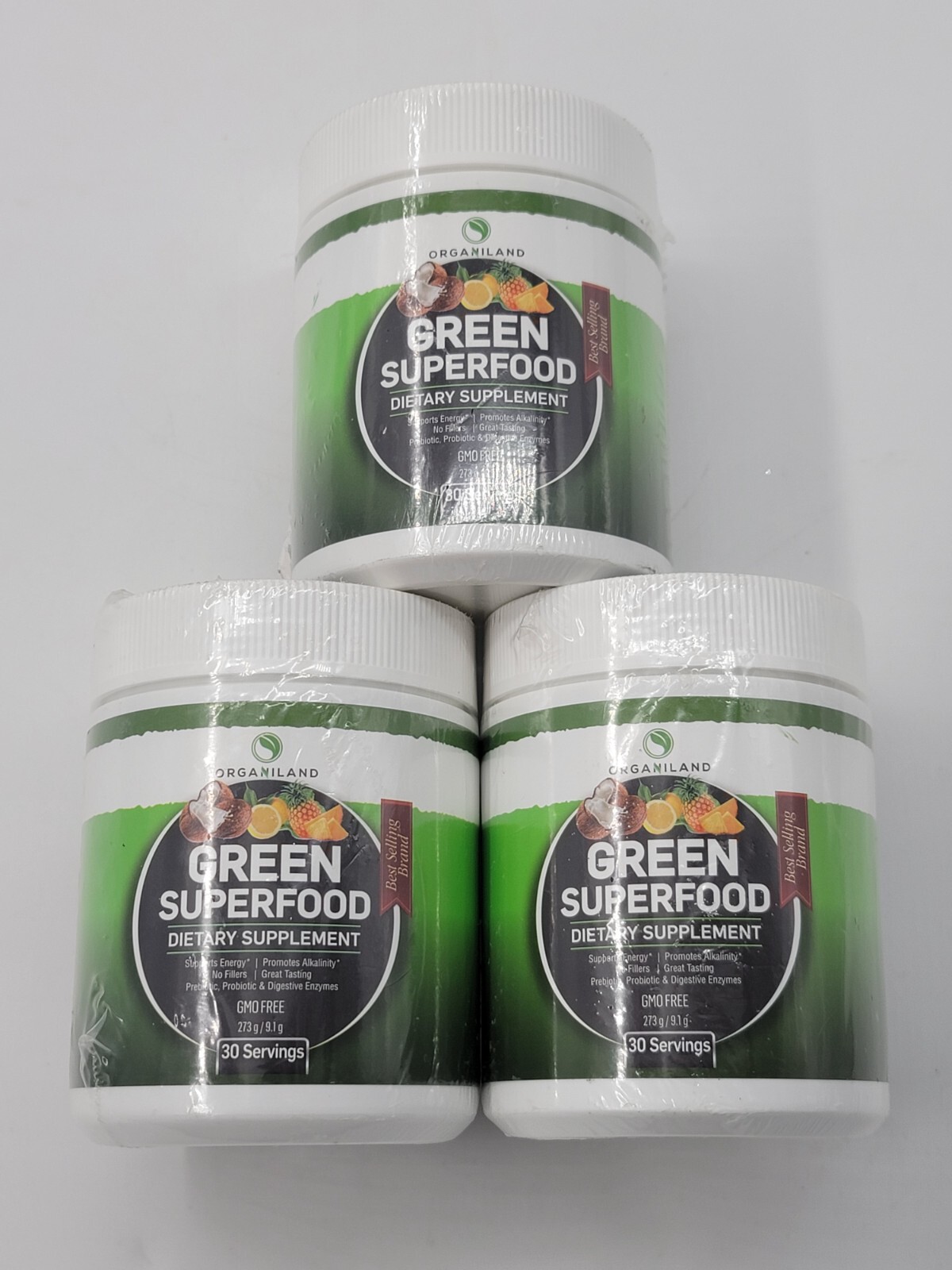 Three Organiland Green Superfood Dietary Supplement – 273 g / 9.1 g 30 servings