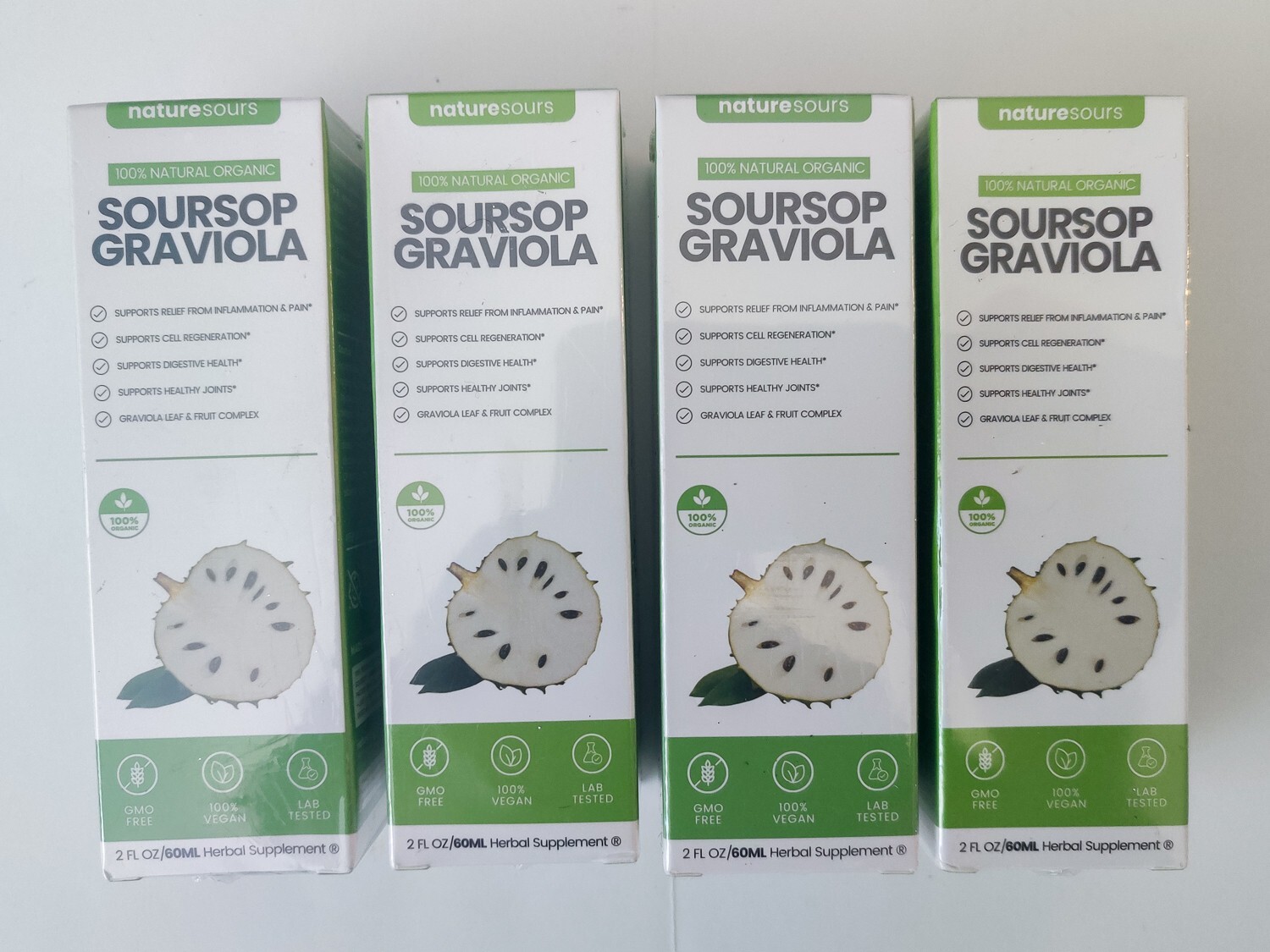 Soursop Graviola, Nature Sours, 2 oz / 60ML herbal extract supplement, 4 pack