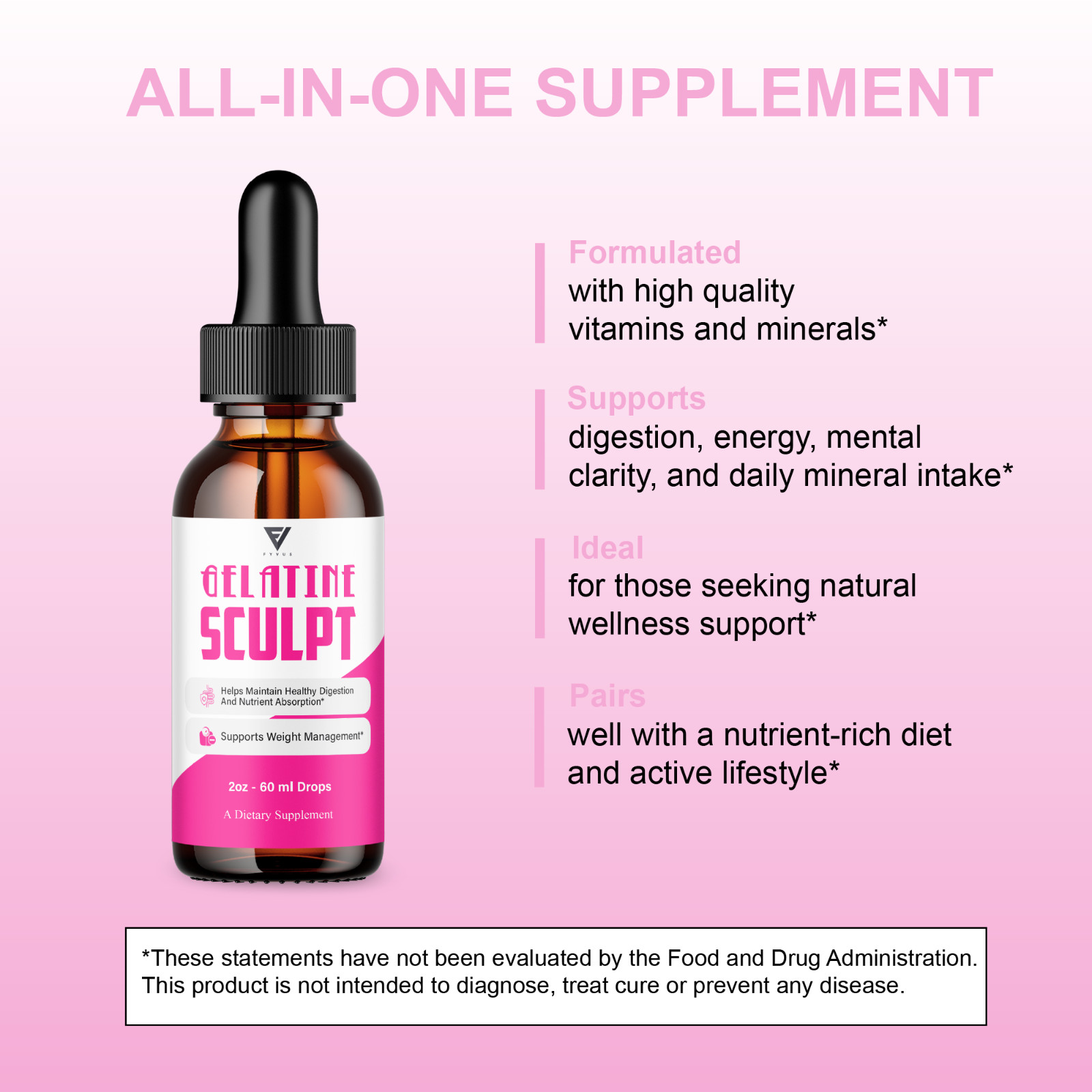 (5 Pack) Gelatine Sculpt Weight Management Support, GelatineSculpt Drops (10oz)