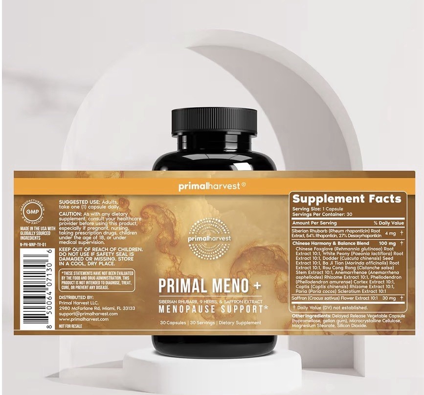 Primal Harvest Meno+ Menopause Support with Chinese Herbs Mood Support 30Capsule