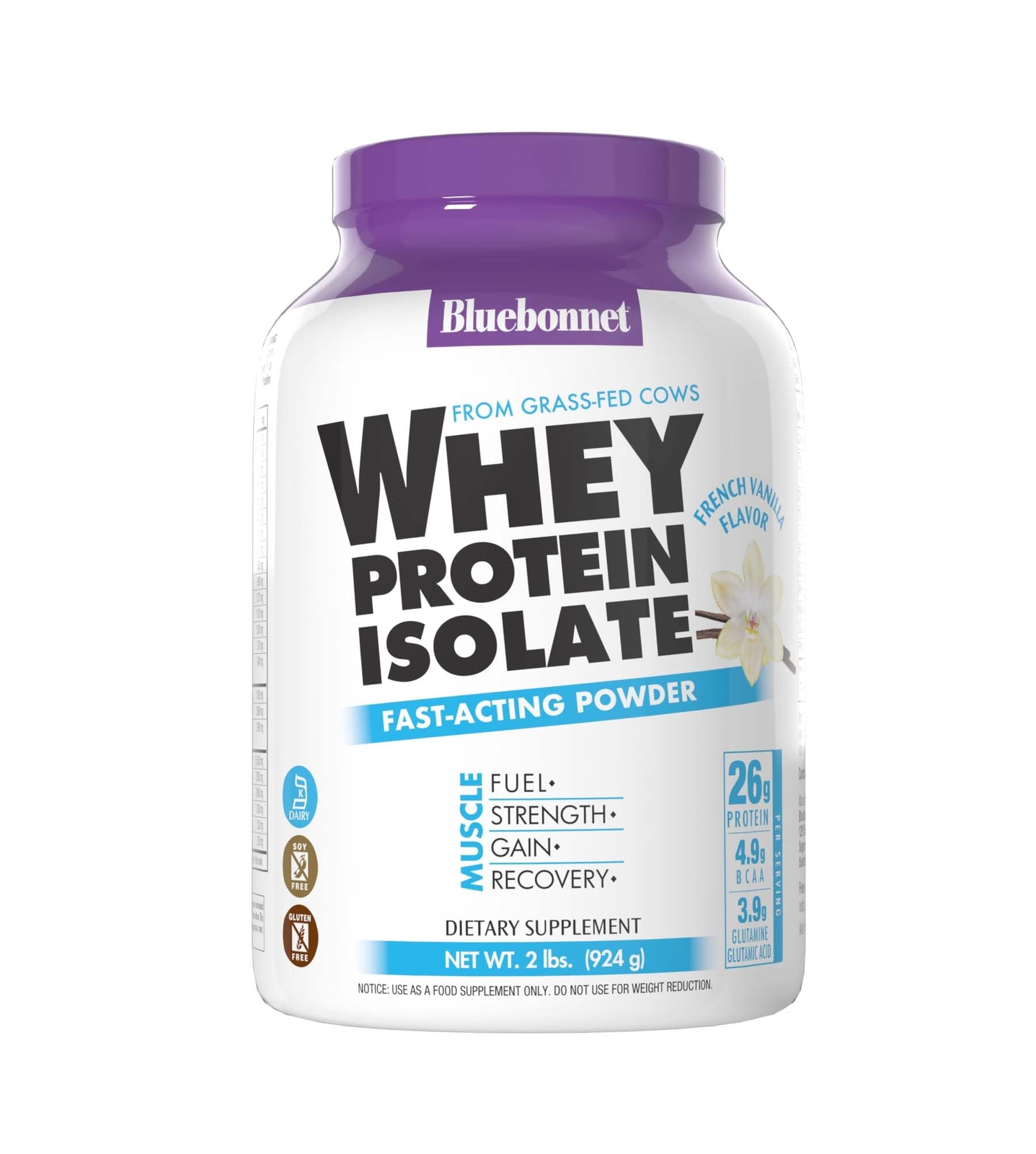 Bluebonnet 100 Natural Whey Protein Isolate 2 lb Grass Fed No Sugar Added