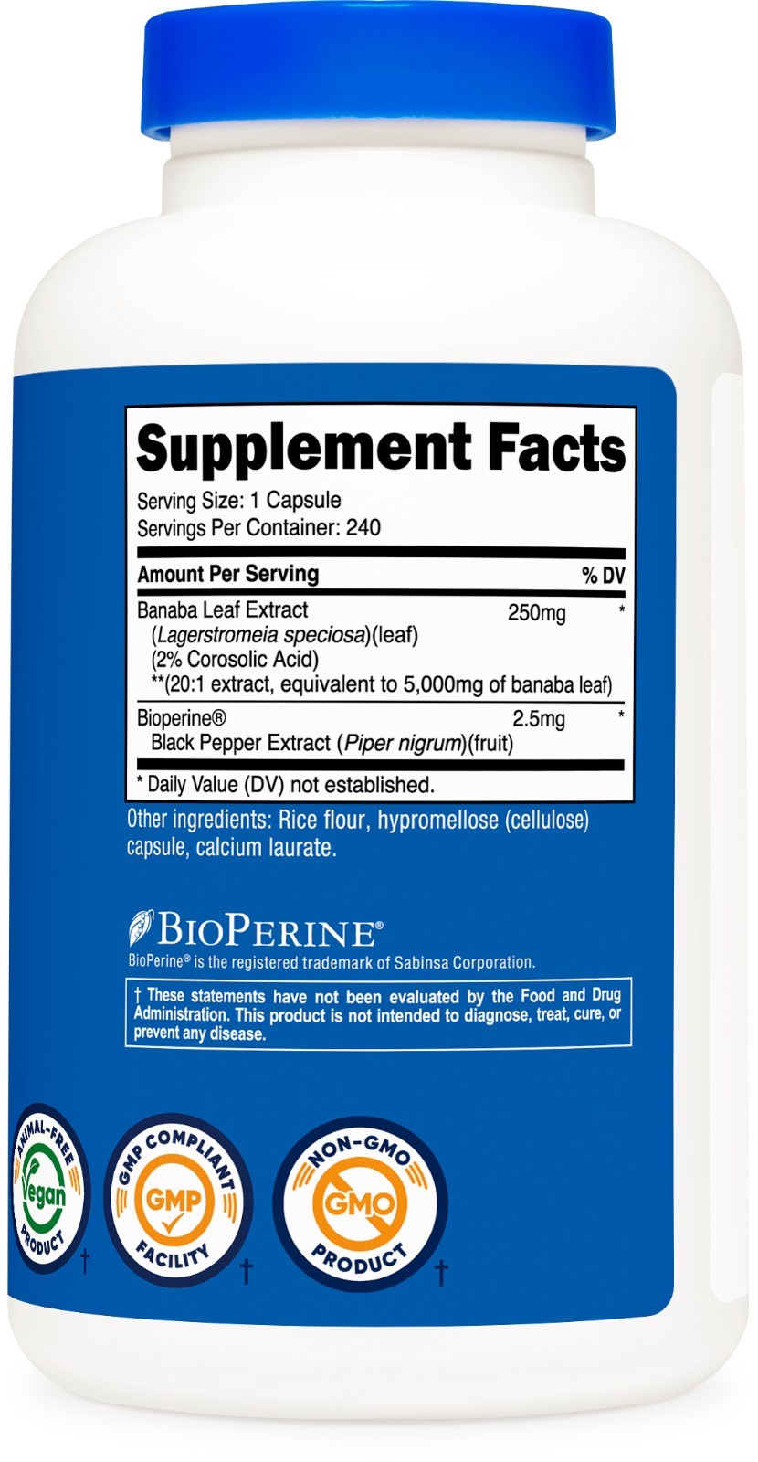 Nutricost Banaba Leaf Extract 240 Capsules for 240 Servings Per Bottle