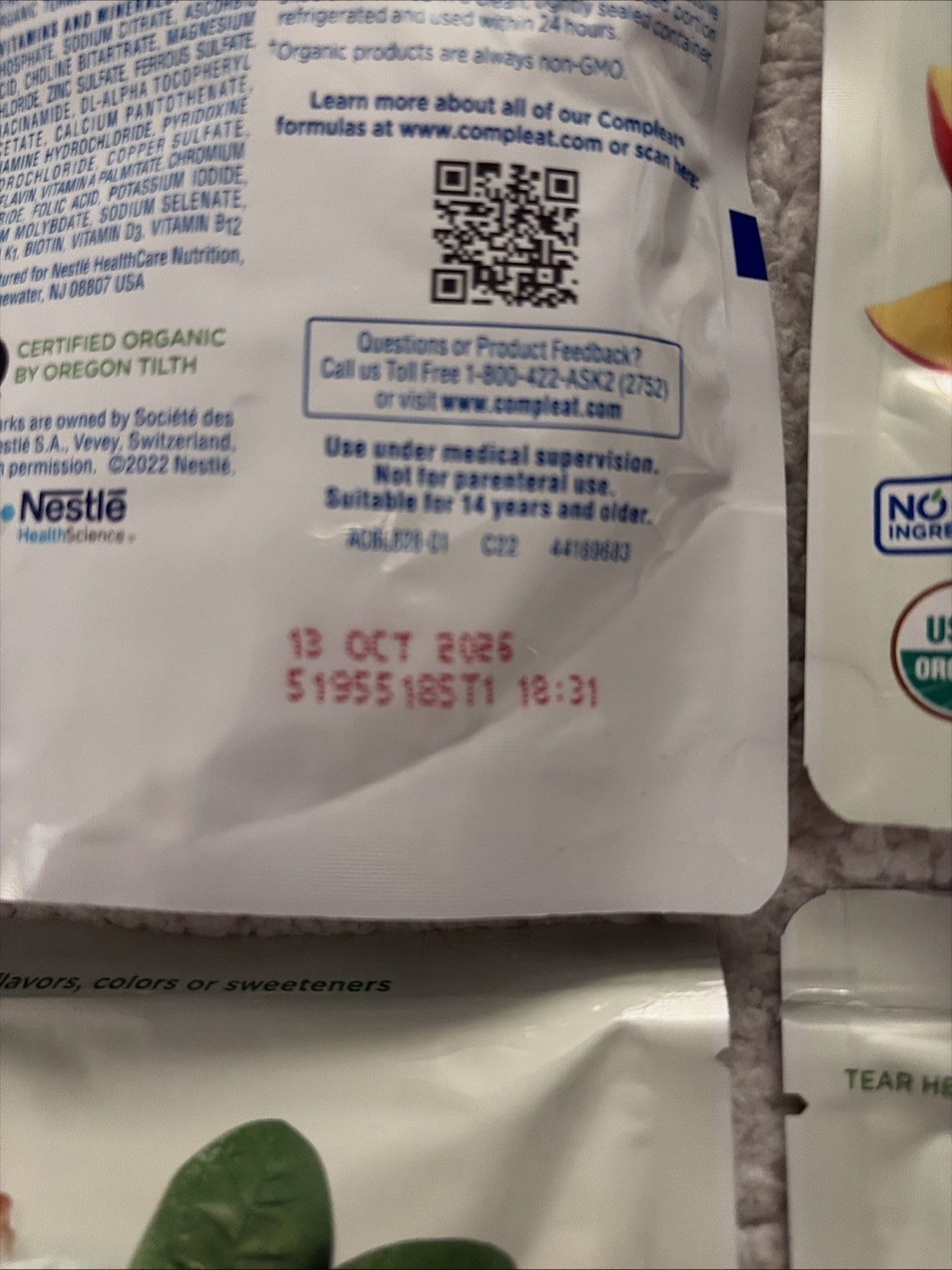 24 Compleat Pediatric Organic Blends Tube Feeding Chicken-Garden 10.1 oz sealed