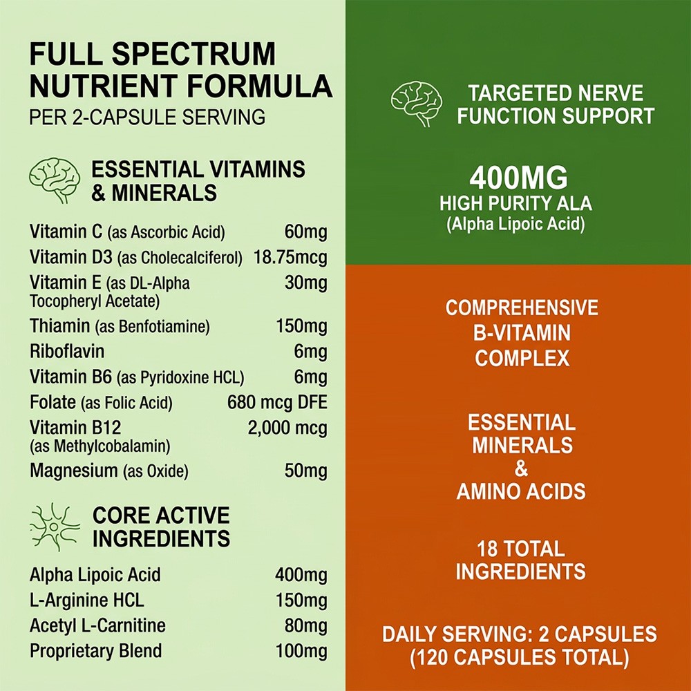 Complete B Vitamins,Amino Acids&Natural Herbal Blend for Brain Health 30~120Caps