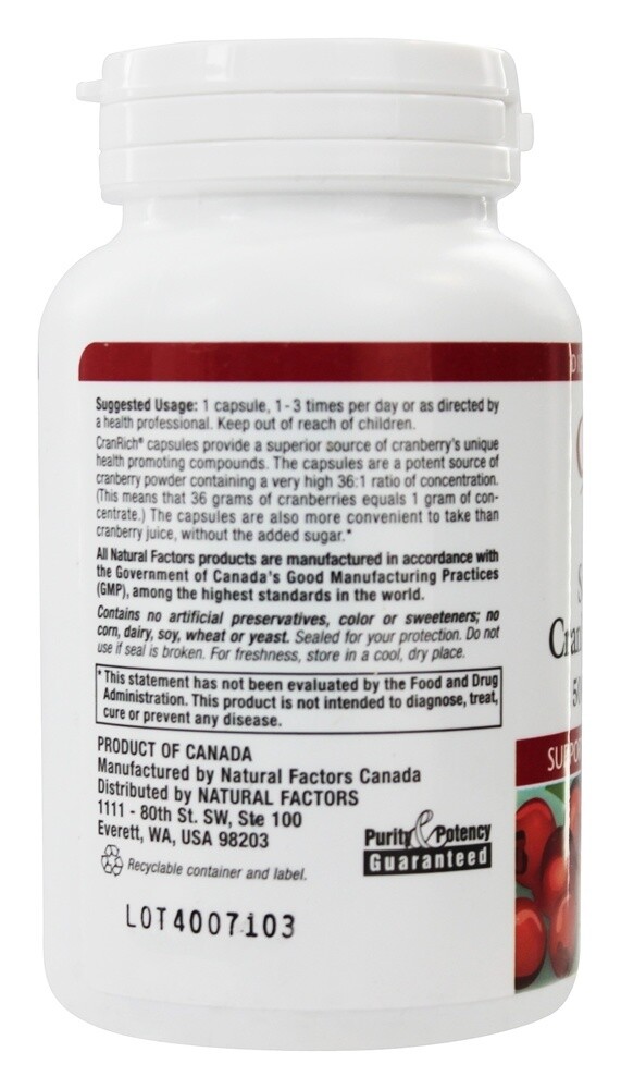 Natural Factors CranRich Super Strength Cranberry Concentrate 500mg,90 Caps